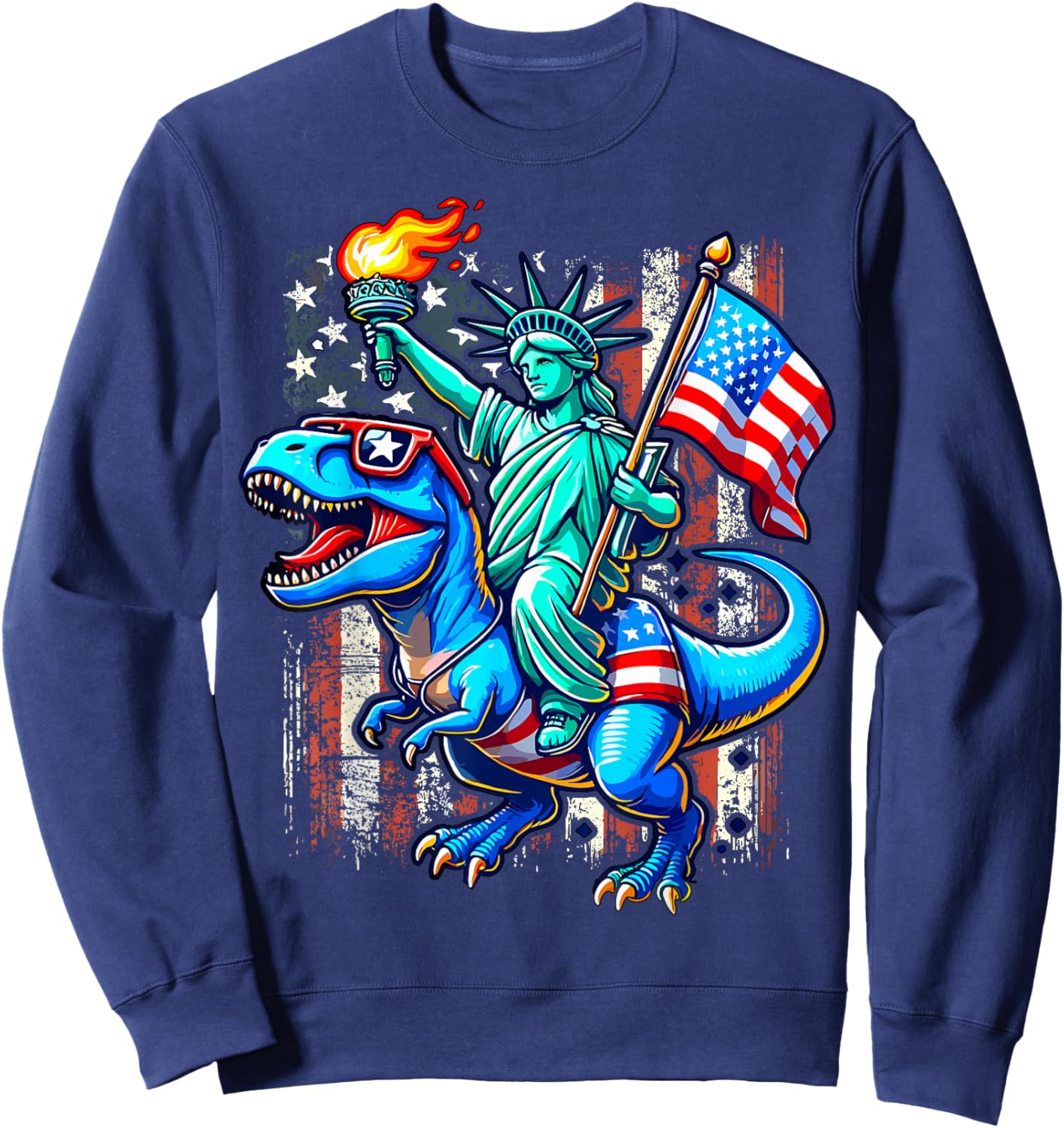 Dino Statue Of Liberty 4th Of July American Sweatshirt - Sweatshirt | Navy