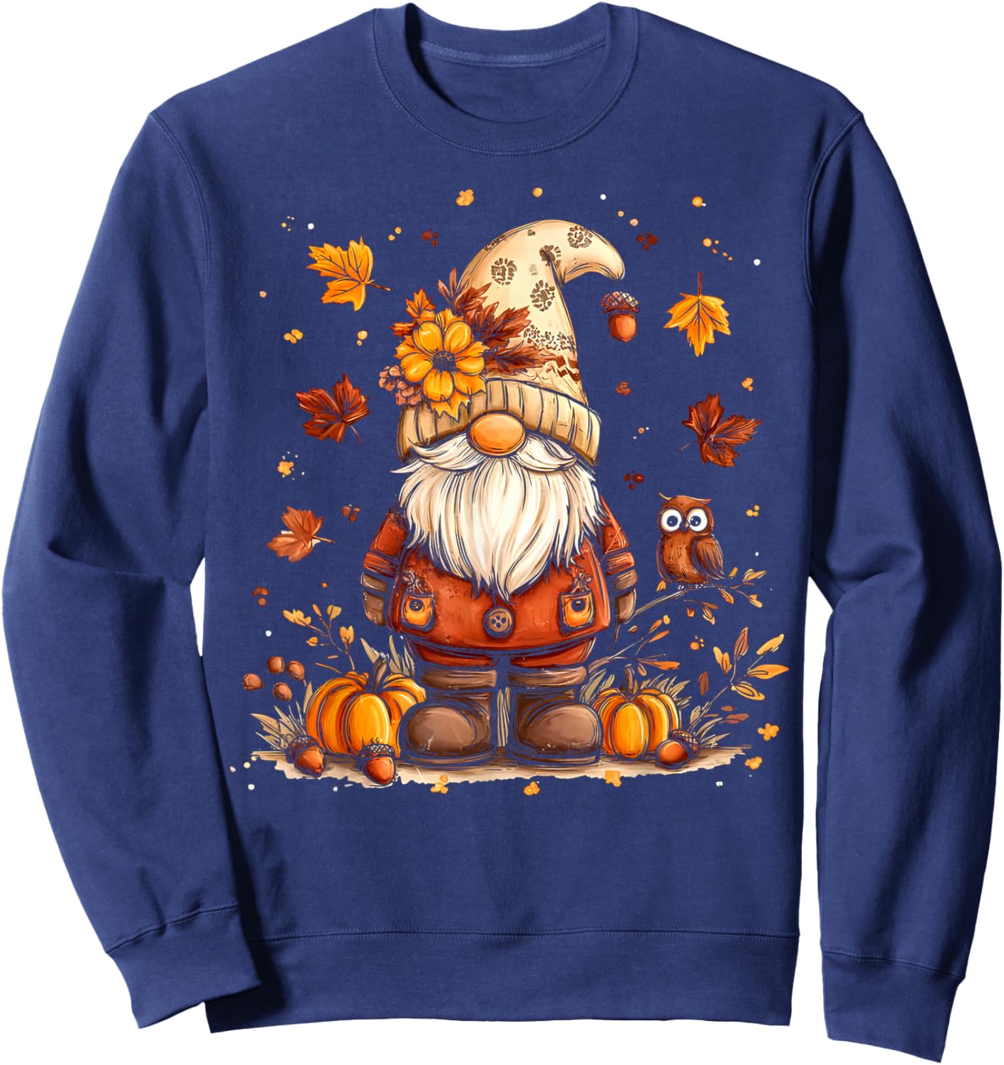 Funny Peace Gnome Halloween Thanksgiving Pumpkin Autumn Fall Sweatshirt - Sweatshirt | Navy