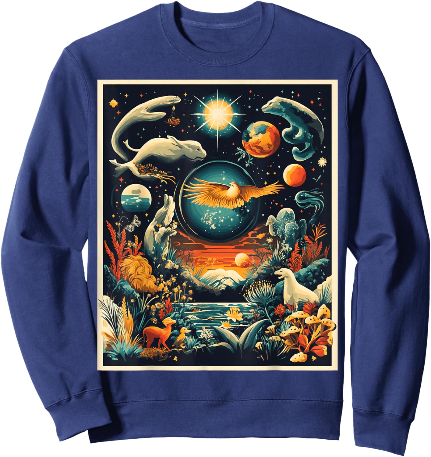 Whimsical Fantasy Nature Scene Art Sweatshirt - Sweatshirt | Navy