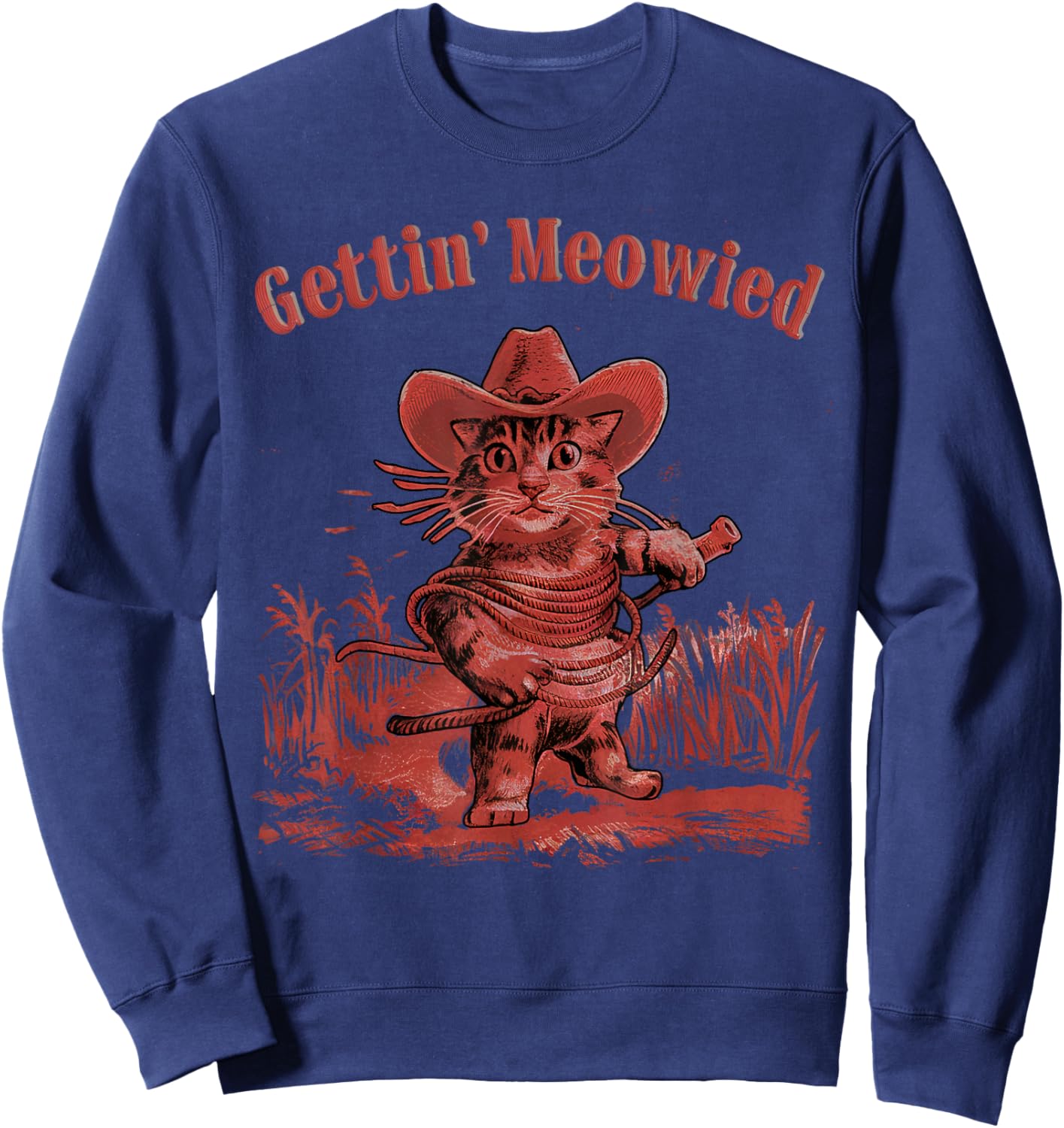 Gettin' Meowied Cat Cowboys Western Love Meowdy Fun Graphic Sweatshirt - Sweatshirt | Navy
