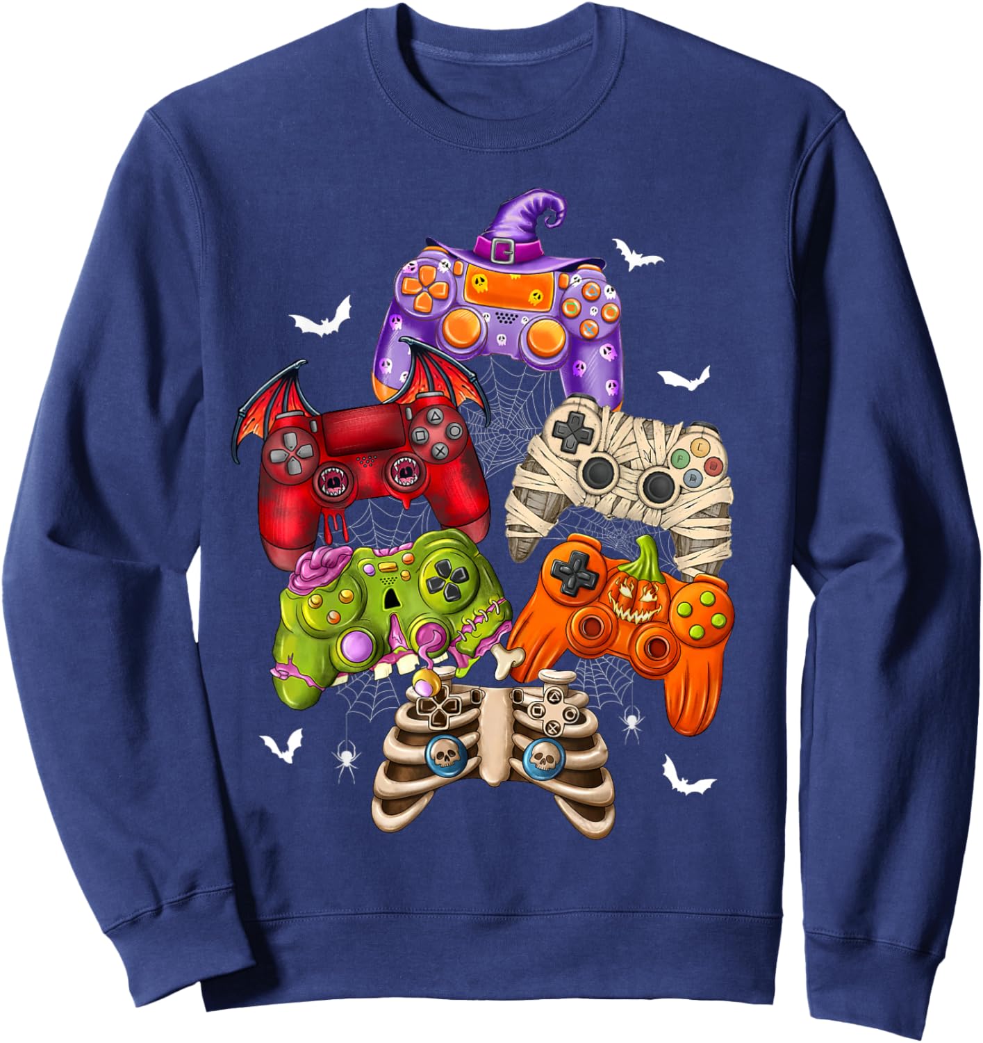 Halloween Skeleton Zombie Mummy Gaming Controllers Boys Kids Sweatshirt - Sweatshirt | Navy