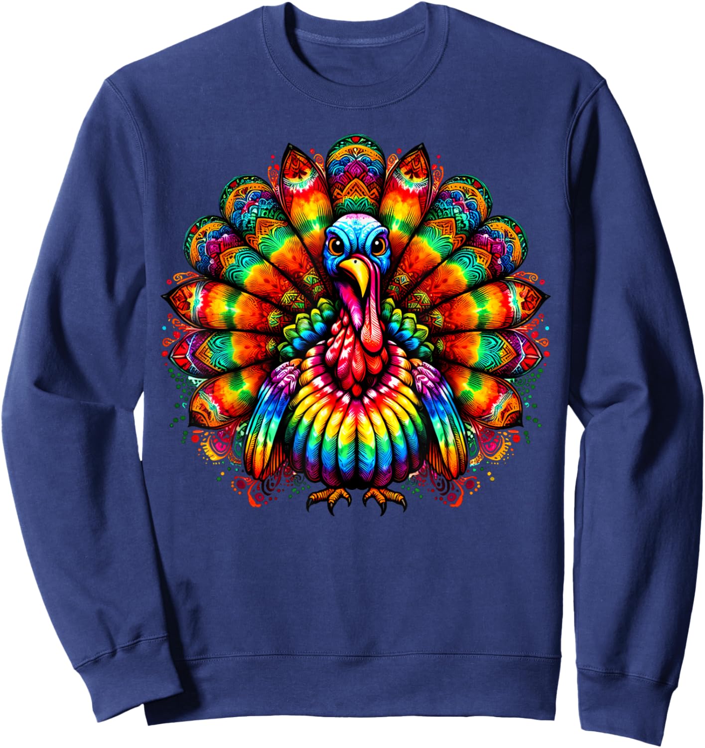 Cool Turkey Thanksgiving Spirit Animal Illustration Tie Dye Sweatshirt - Sweatshirt | Navy