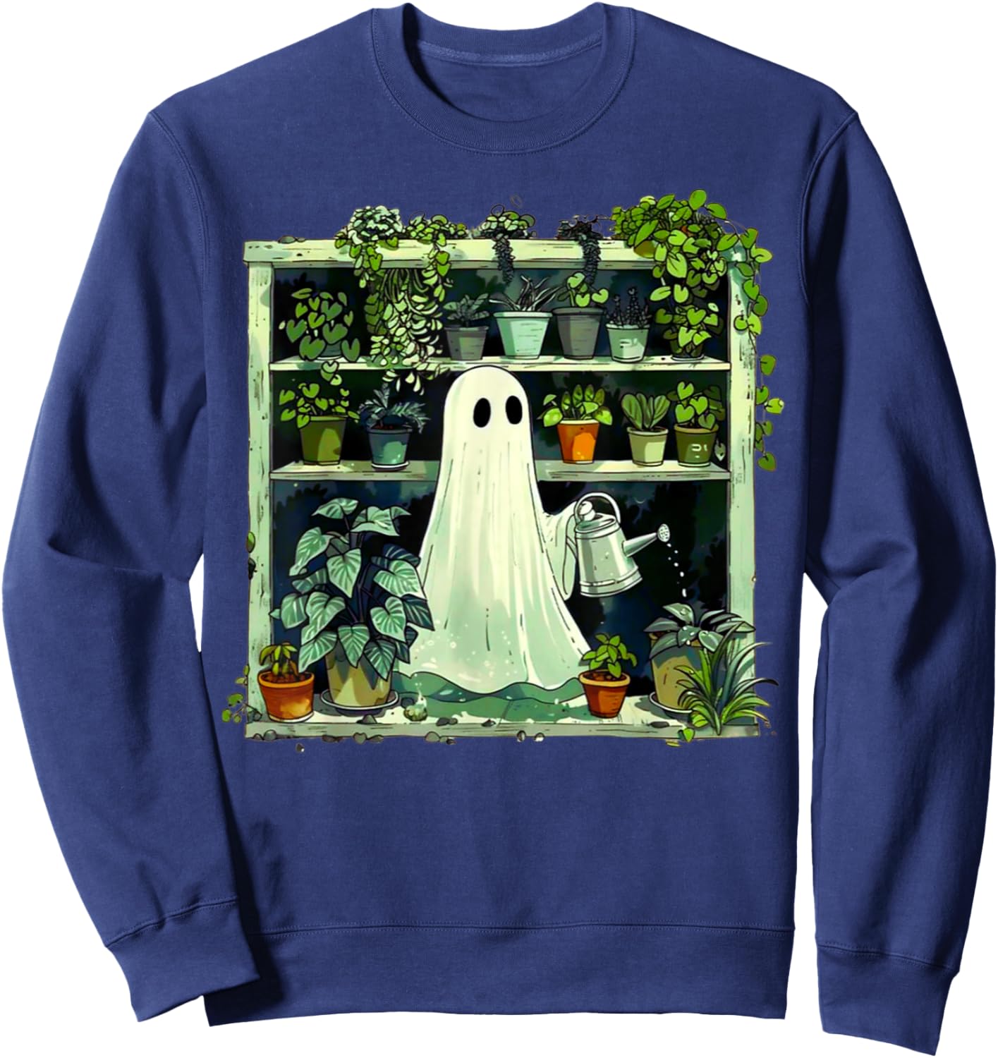 Spooky Ghost Watering Plants Funny Halloween Garden Lover Sweatshirt - Sweatshirt | Navy
