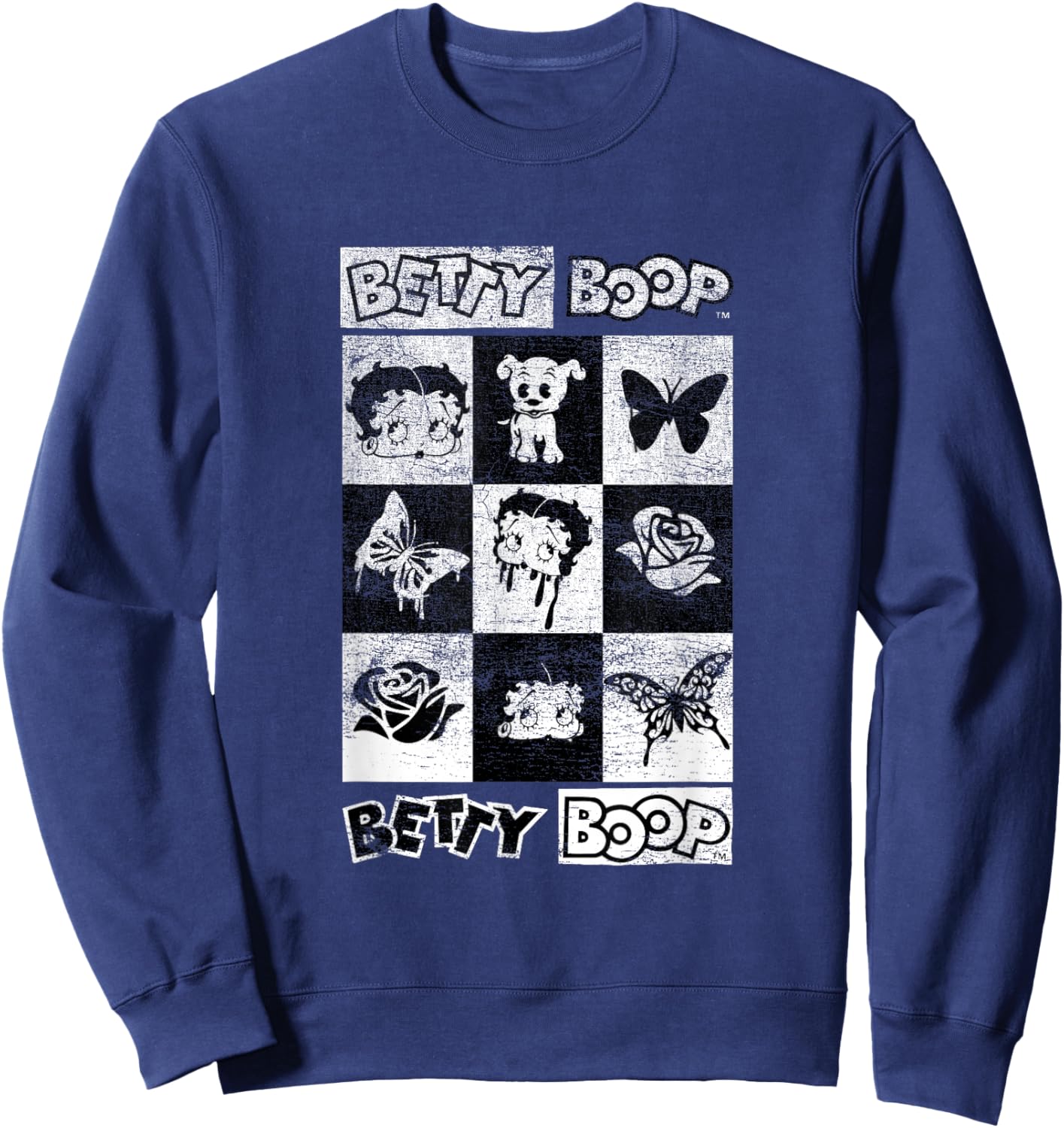 Betty Boop Grunge Butterflies & Roses Betty Box Up Sweatshirt - Sweatshirt | Navy