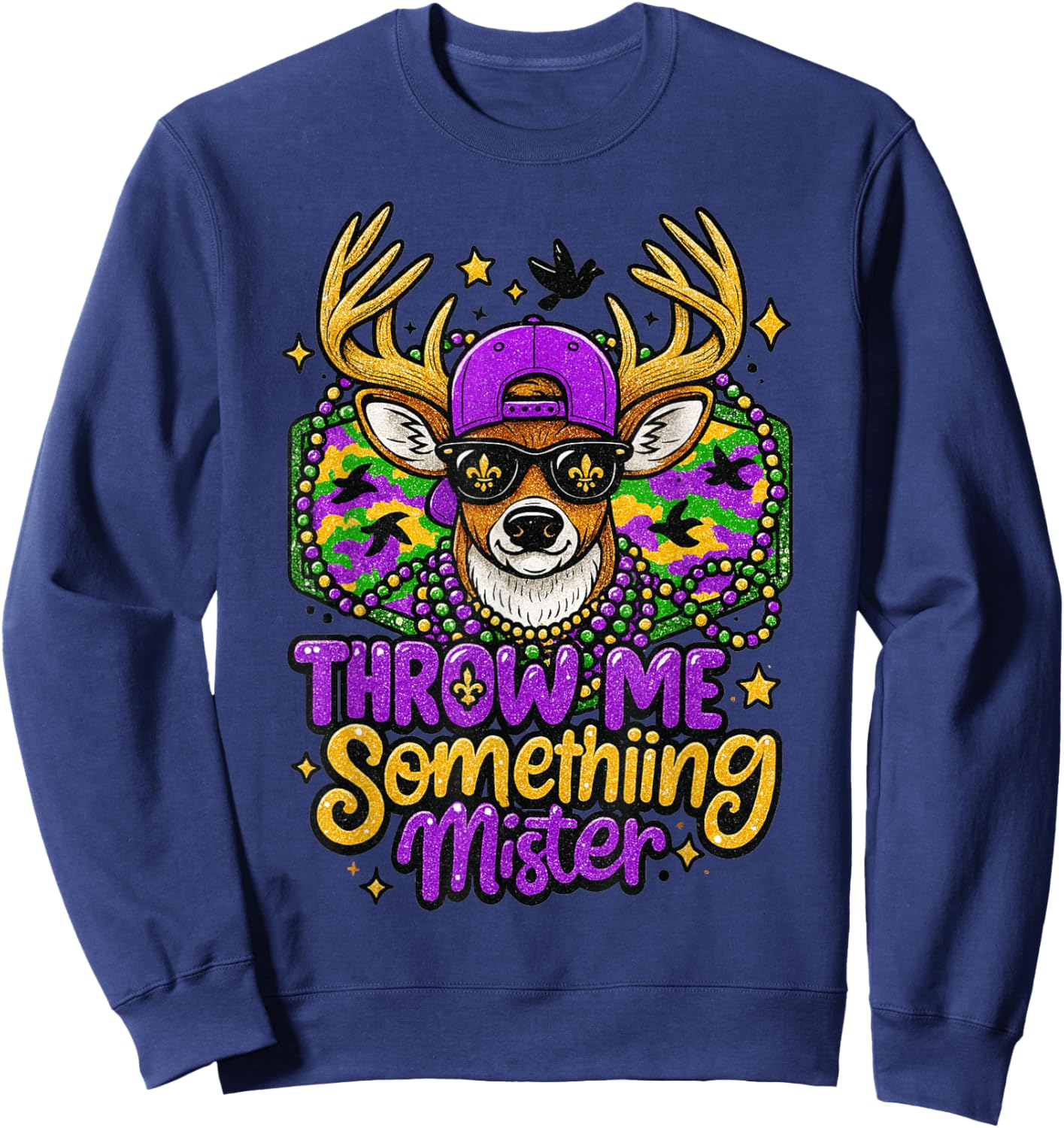 Throw Me Something Mister Buck Deer Mardi Gras Hunting Boys Sweatshirt - Sweatshirt | Navy