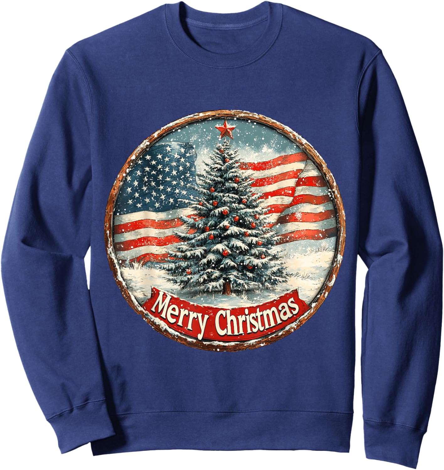 Patriotic Christmas Tree - American Flag Holiday Design Sweatshirt - Sweatshirt | Navy