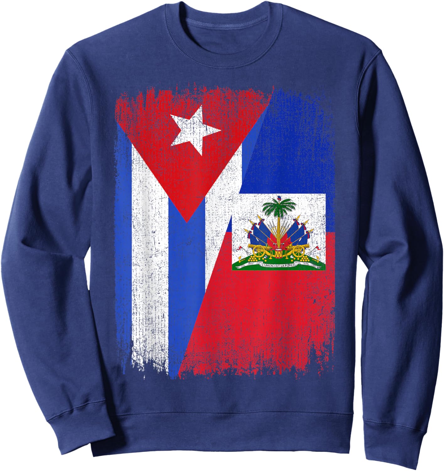 Half Cuba Haiti Flag Cuban Haitian Pride Roots Sweatshirt - Sweatshirt | Navy