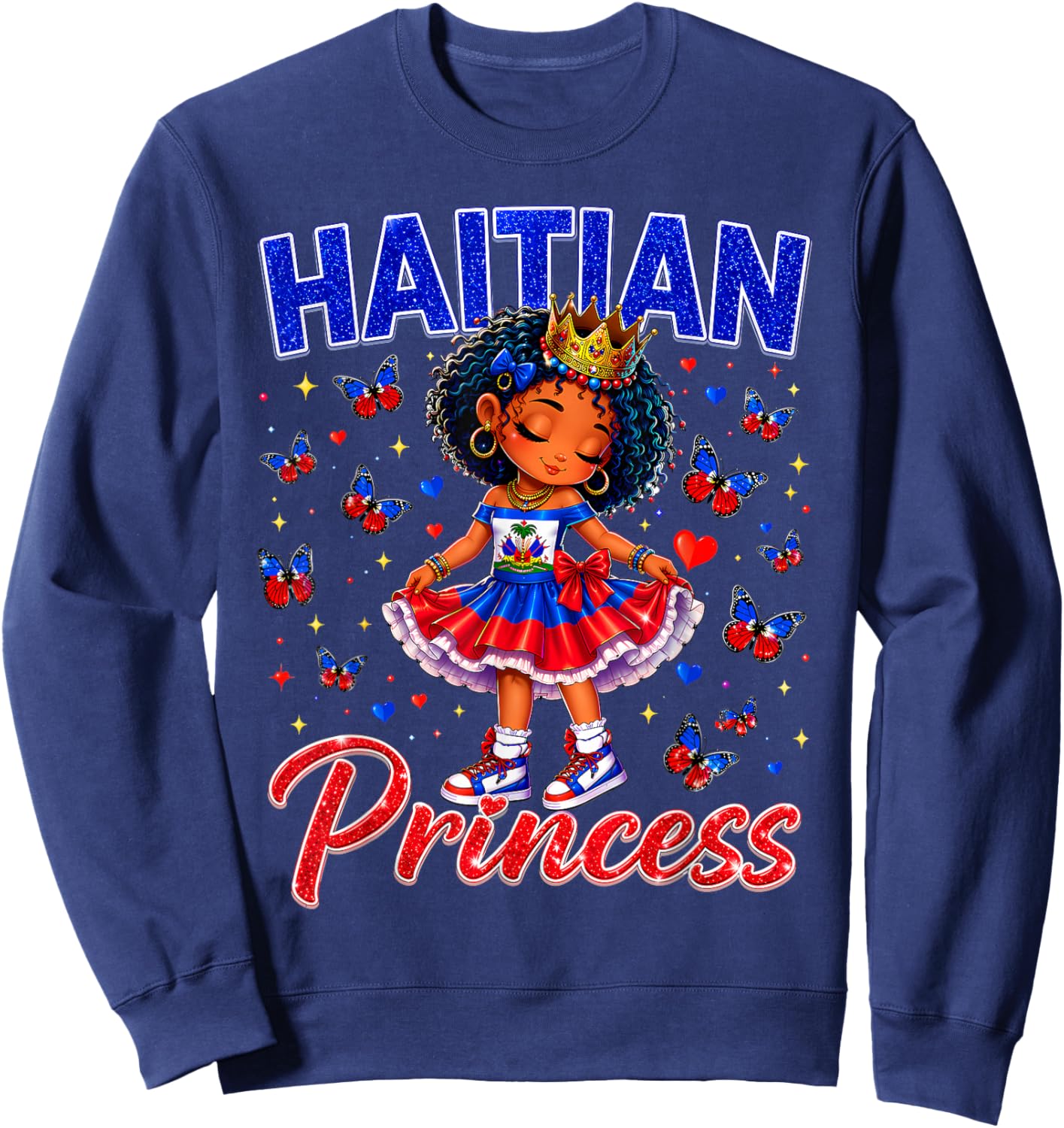 Cute Melanin Haitian Princess Haiti Flag Gift Girls Kids Sweatshirt - Sweatshirt | Navy