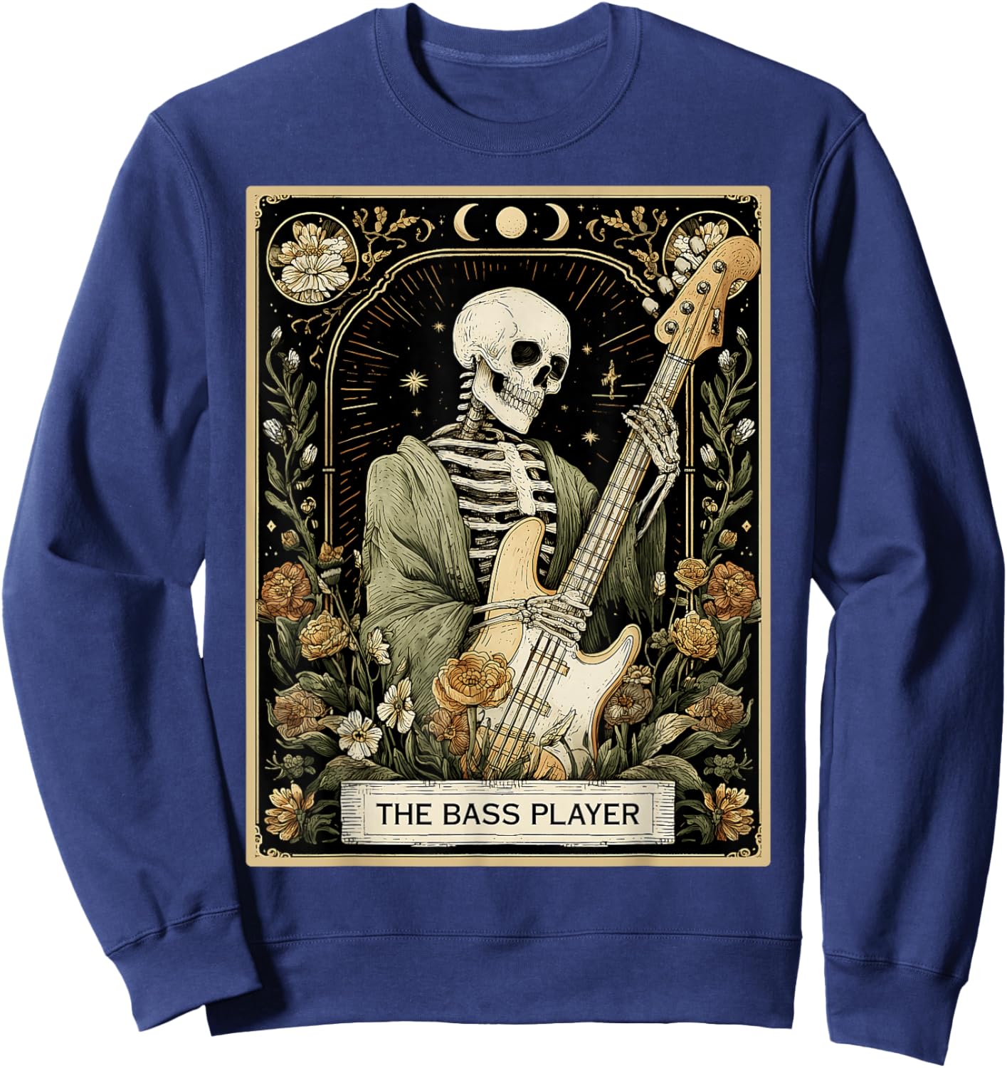 The Bassist, Bassist, Guitarist, Guitar, Tarot Card, Skeleton Sweatshirt - Sweatshirt | Navy