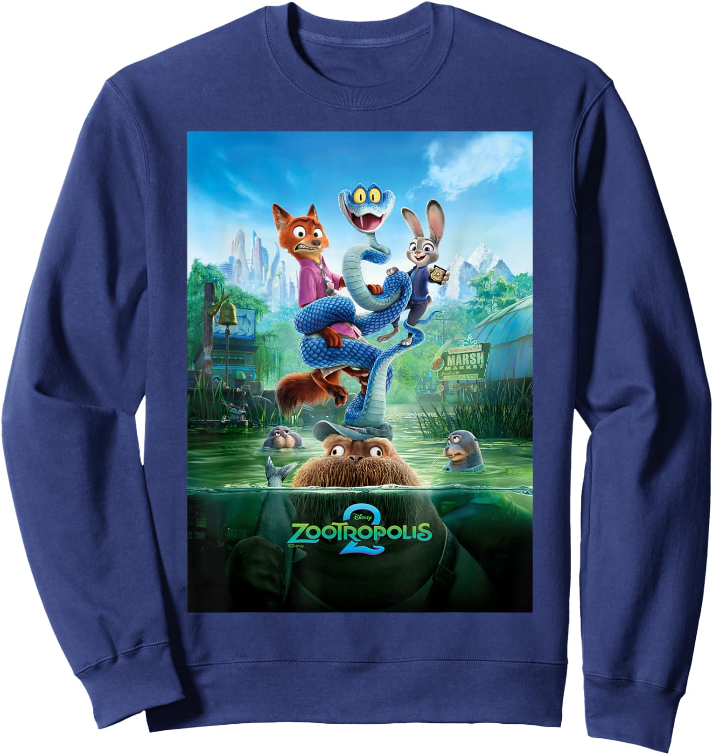 Disney Zootropolis 2 Nick Judy Gary Russ Marsh Market Poster Sweatshirt - Sweatshirt | Navy
