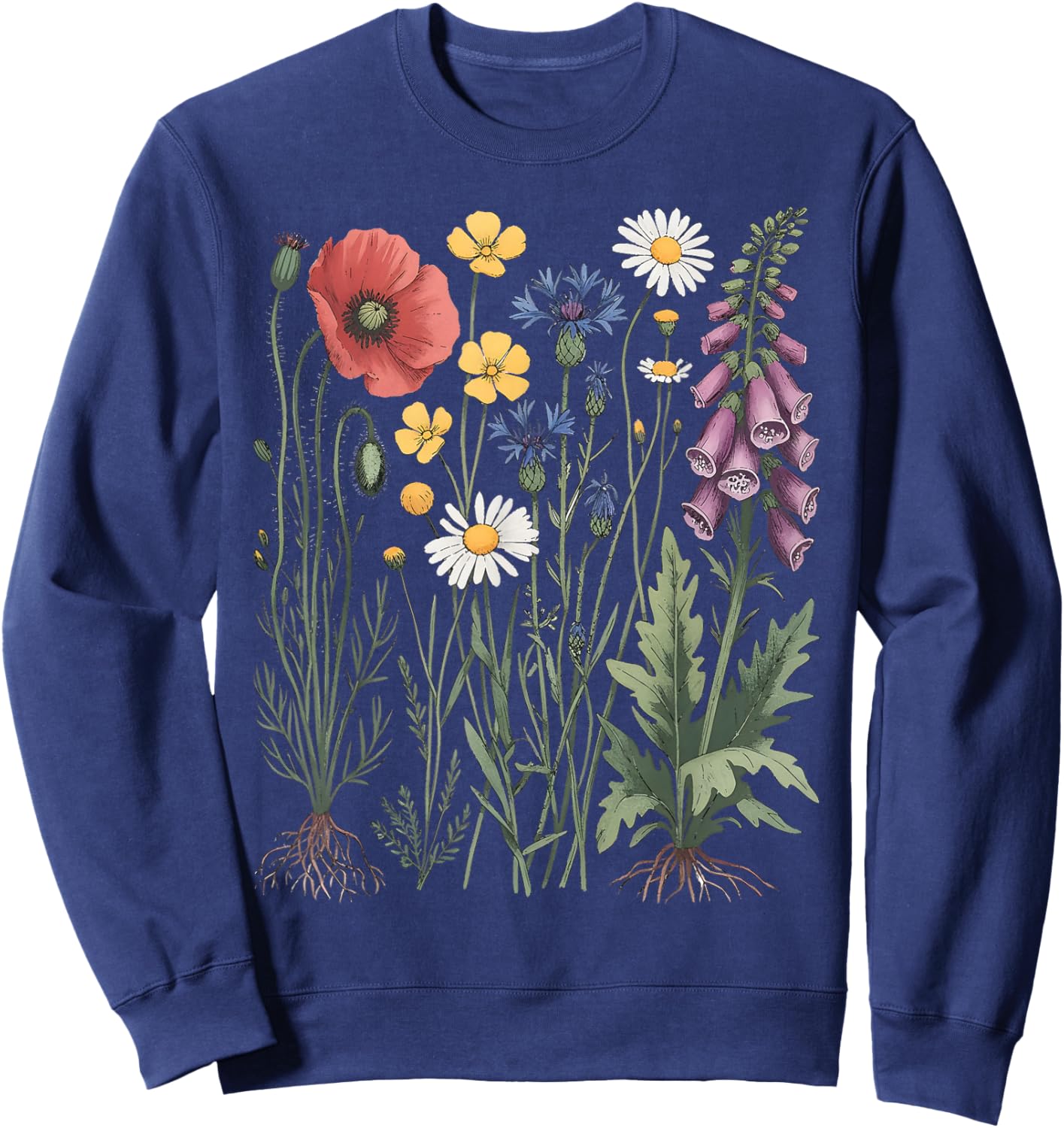 Vintage Wildflower Graphic Floral Gardening Women Sweatshirt - Sweatshirt | Navy