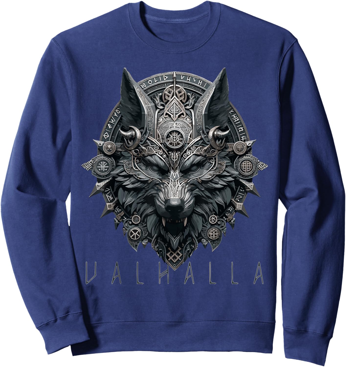 Valhalla Wolf Mask Odin Runes Norse Compass Viking Men Women Sweatshirt - Sweatshirt | Navy