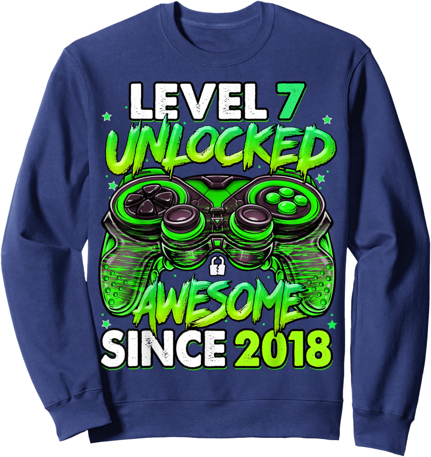 Level 7 Unlocked Awesome Since 2018 7th Birthday Gaming Sweatshirt - Sweatshirt | Navy