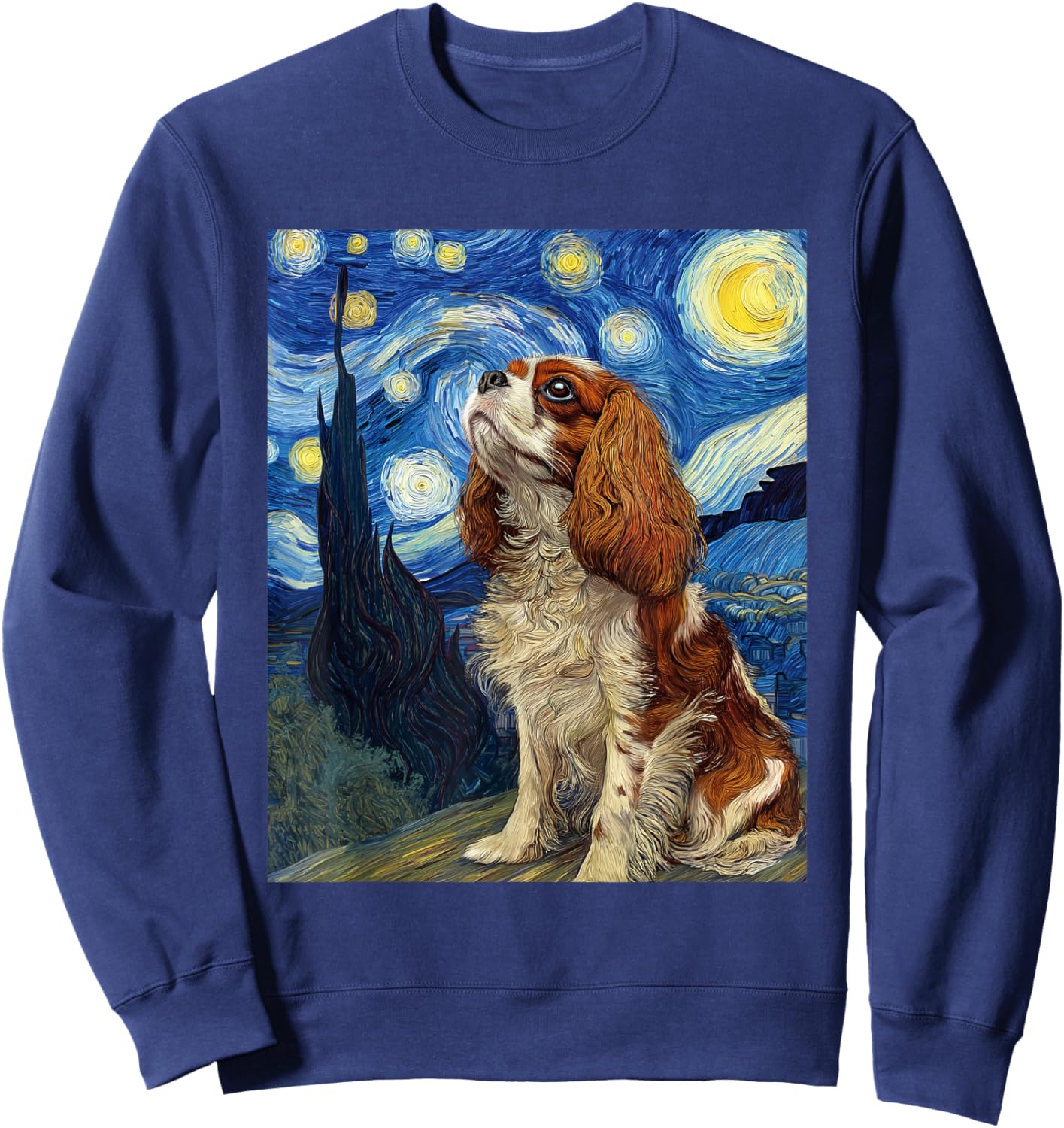 Cavalier King Charles Spaniel Dog Van Gogh Starry Night Sweatshirt - Sweatshirt | Navy