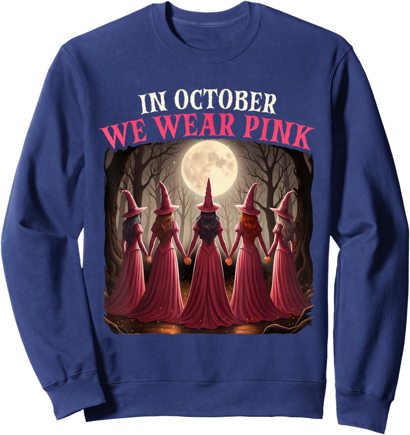 in October We Wear Pink - Halloween Breast Cancer Awerness Sweatshirt - Sweatshirt | Navy