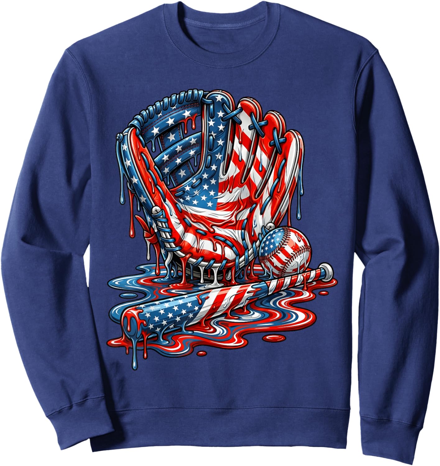 Baseball Drip American Patriotic 4th of July Boys Kids Youth Sweatshirt - Sweatshirt | Navy