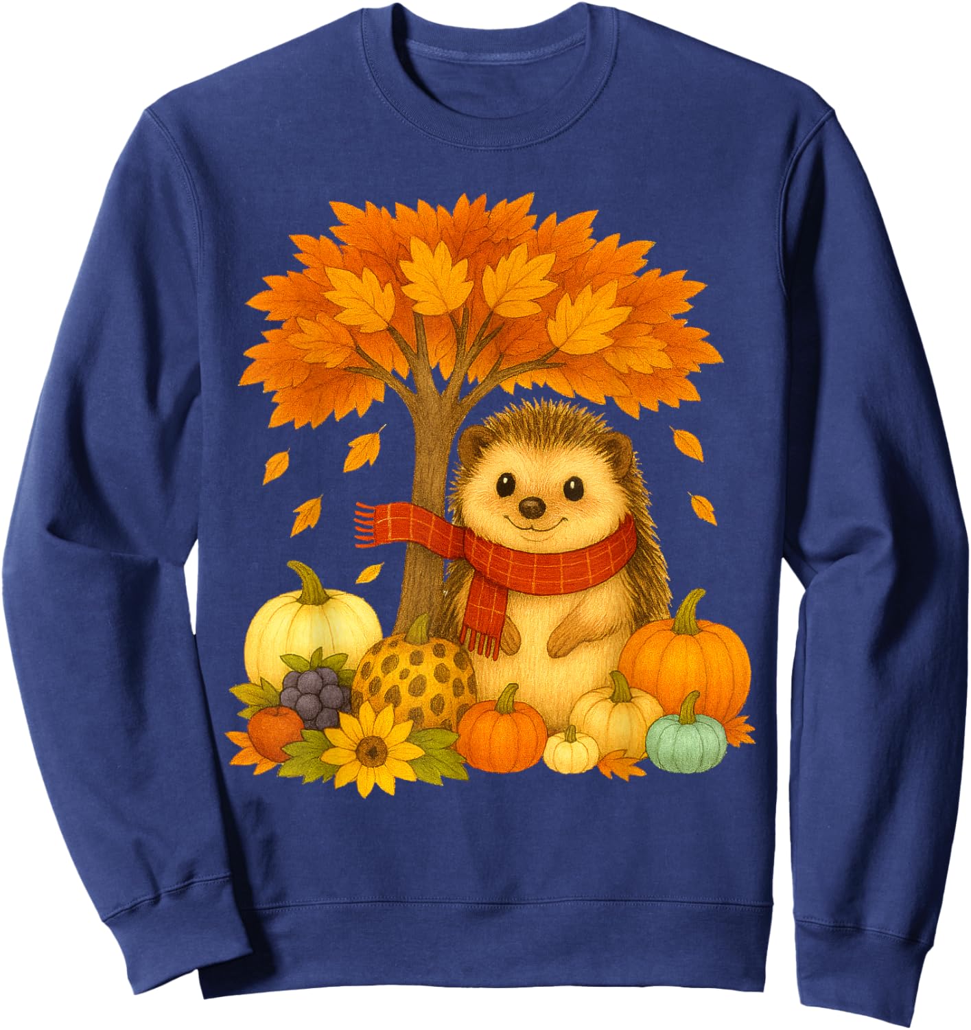 Thanksgiving Autumn Fall Hedgehog Leaf Fall Tree Sweatshirt - Sweatshirt | Navy