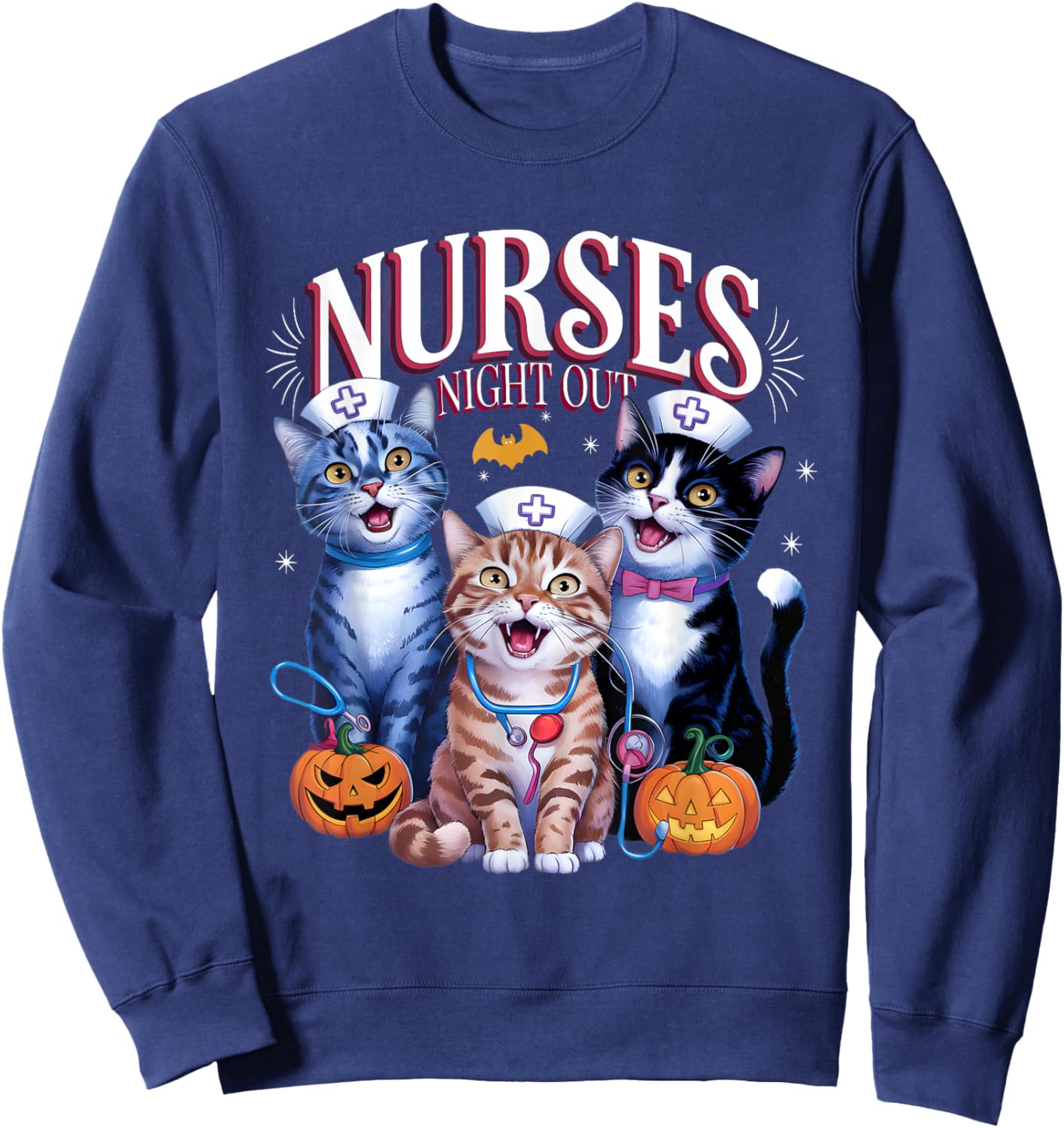 Nurses Night Out Halloween Cats Funny Nurse Costume Sweatshirt - Sweatshirt | Navy