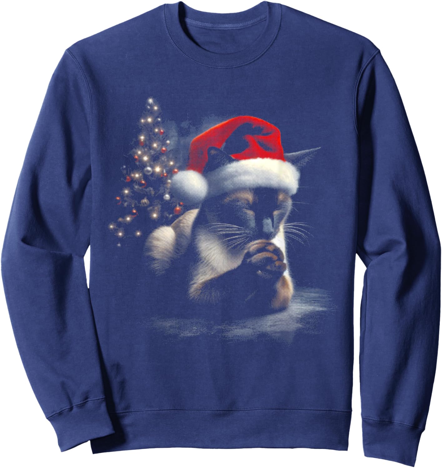Siamese Cat Santa Hat - Vintage Cat Xmas Christmas Lover Sweatshirt - Sweatshirt | Navy