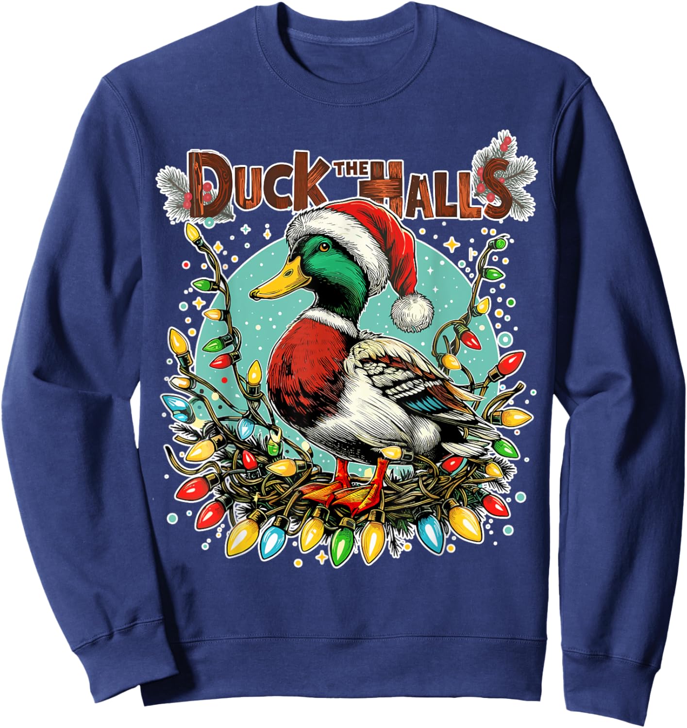 Retro Duck Christmas Lights Merry Ducking Christmas Animal Sweatshirt - Sweatshirt | Navy