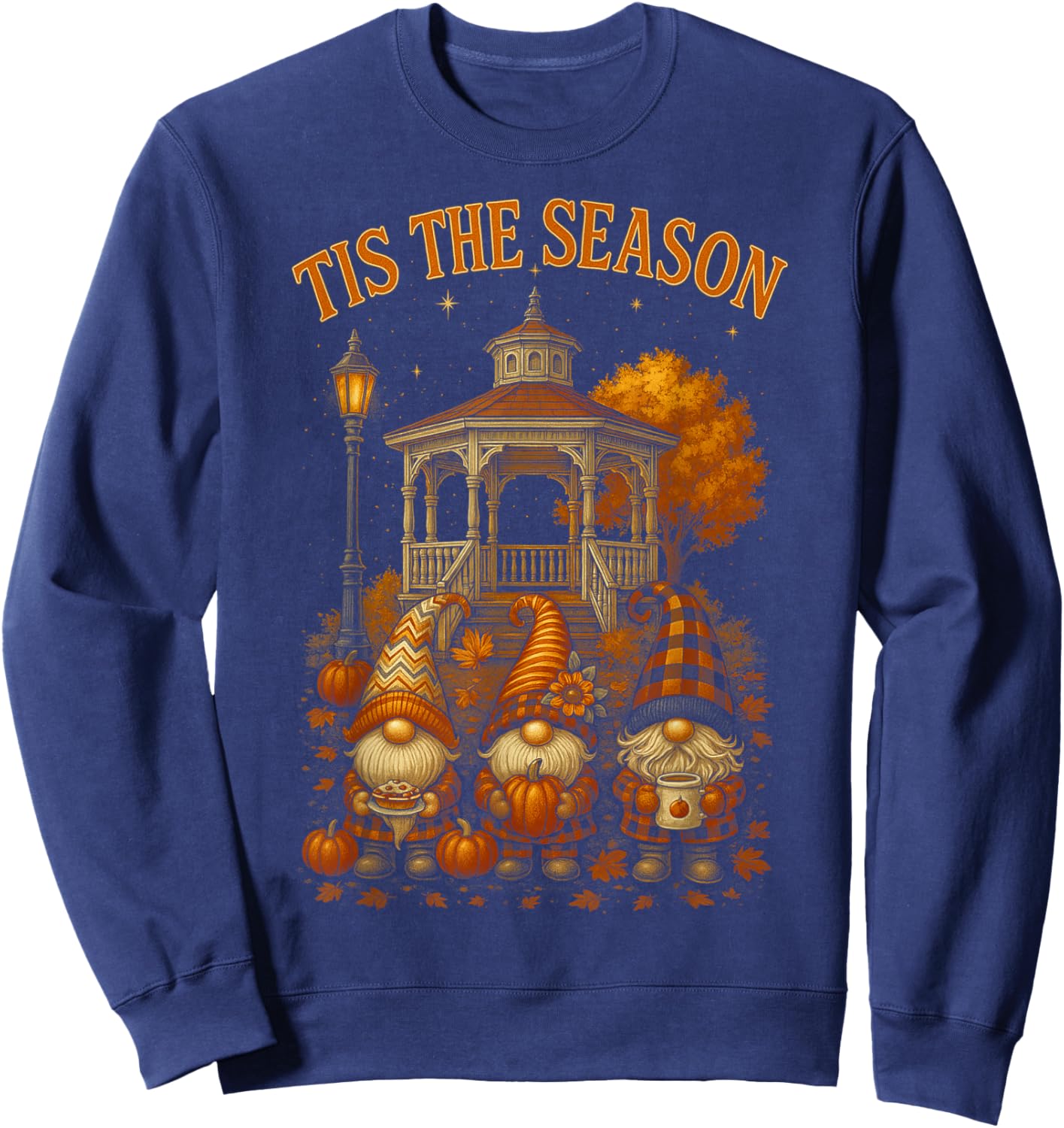 HUGvyn Fall Tis The Season Gnome Pumpkin Autumn Thanksgiving Sweatshirt - Sweatshirt | Navy