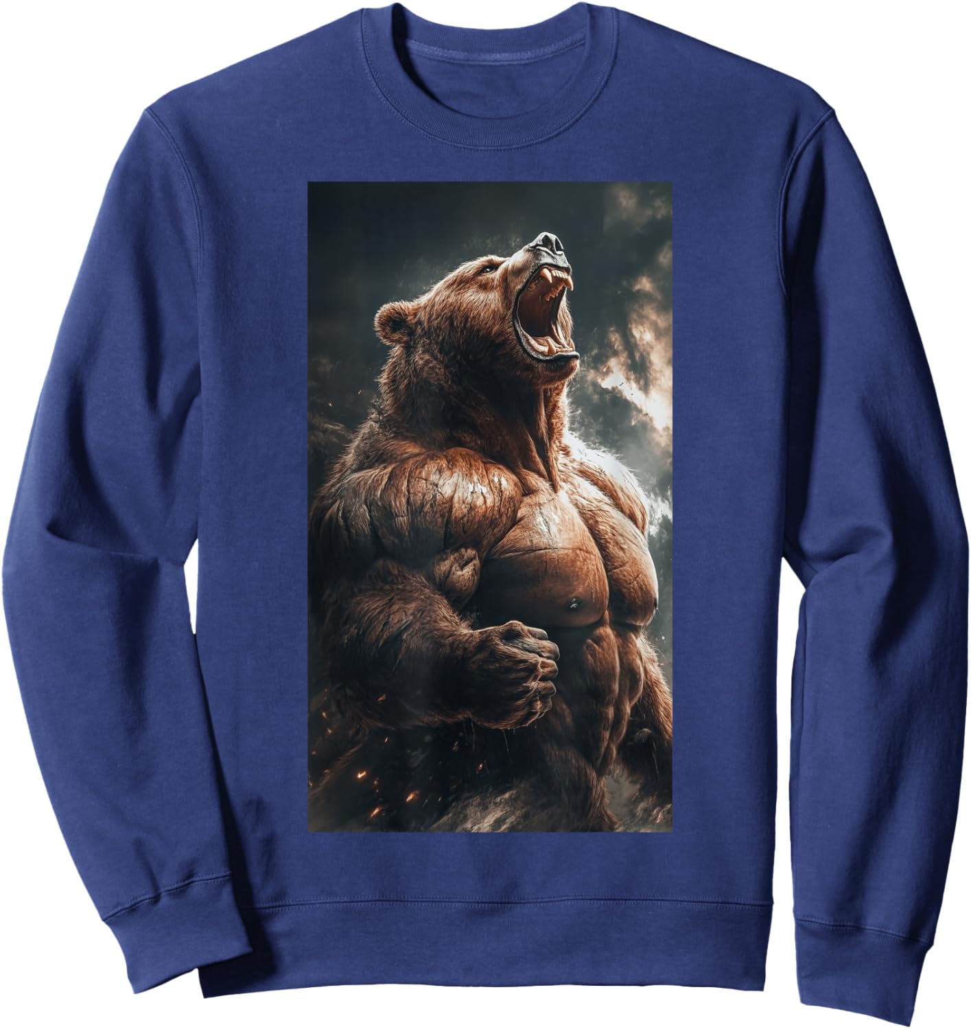 Bear Muscular Muscles Bodybuilding Roaring Nature Sweatshirt - Sweatshirt | Navy