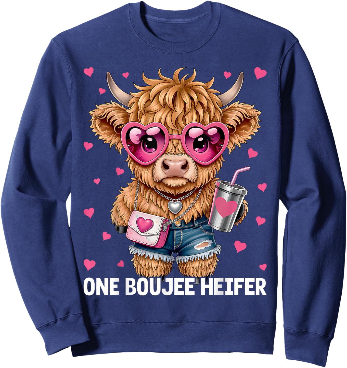 Adorable Highland Cow One Boujee Heifer Sweatshirt - Sweatshirt | Navy