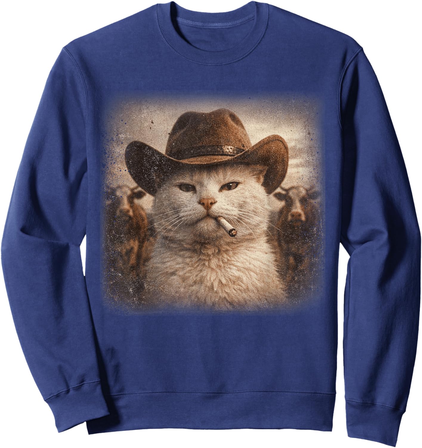 Western Cowboy Cat Smoke A Cigarette Rodeo Country Men Women Sweatshirt - Sweatshirt | Navy