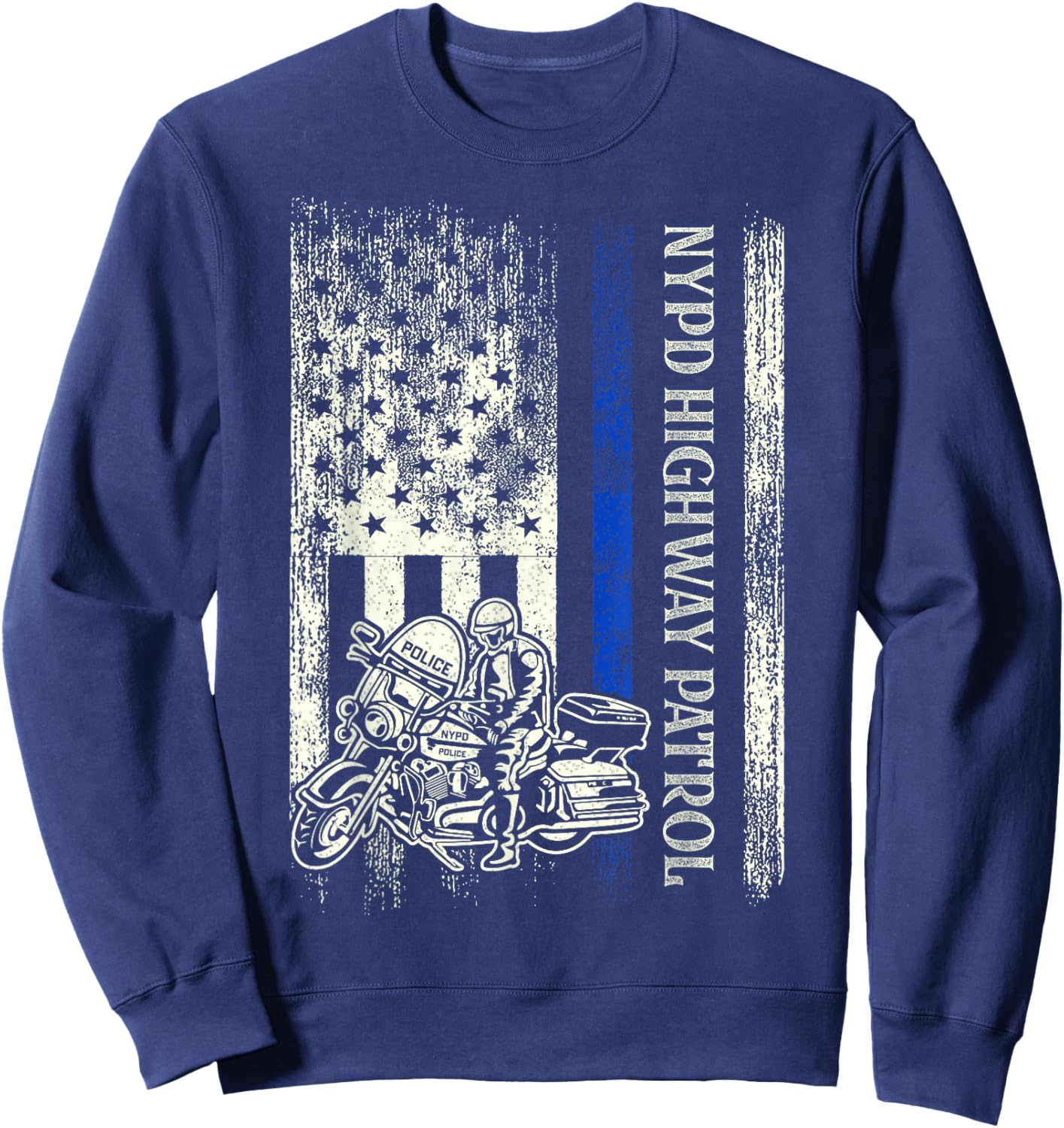 NYPD Highway Patrol Police Officer Law Enforcement US Flag Sweatshirt - Sweatshirt | Navy