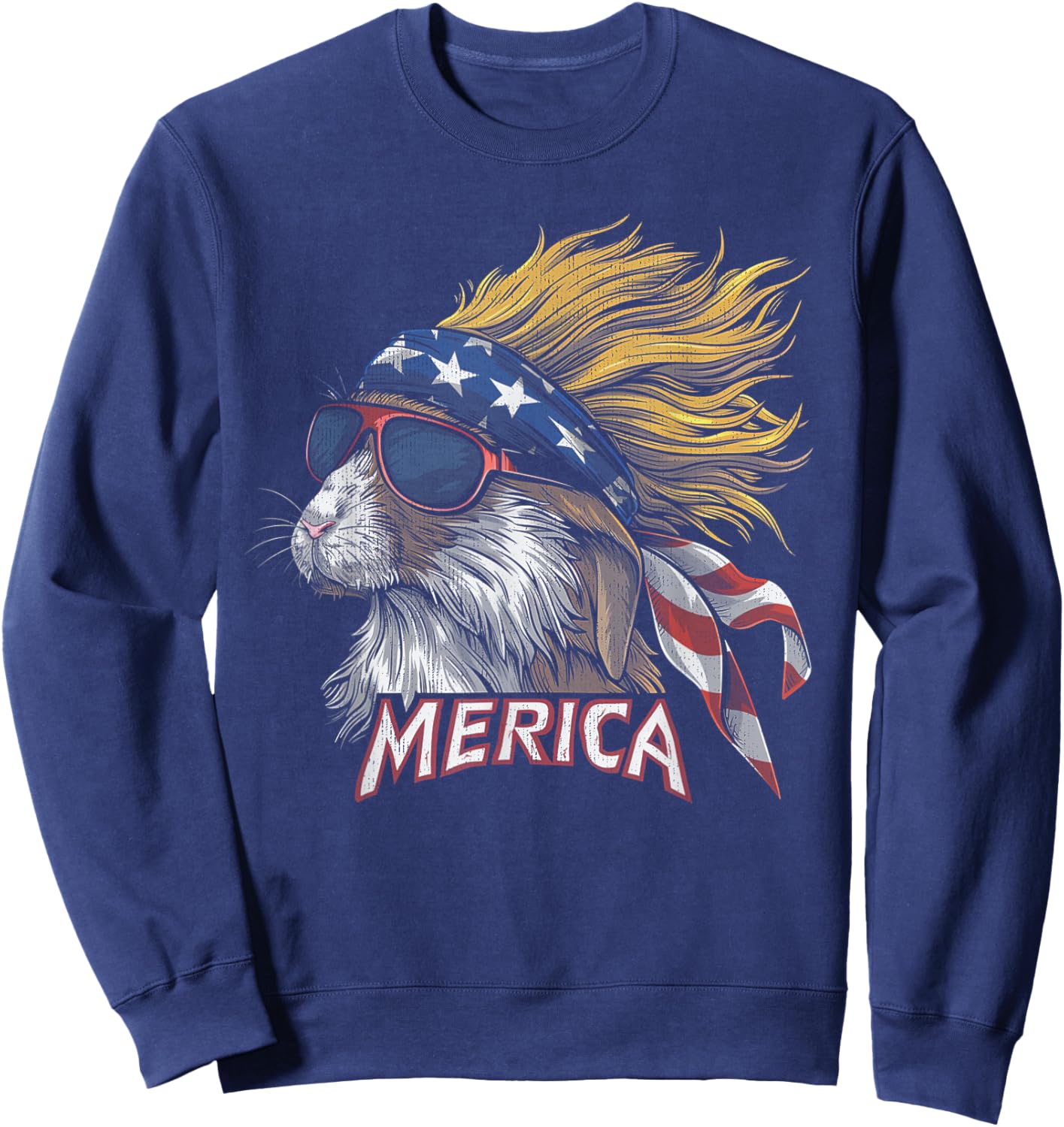 Rabbit Bunny -Patriotic USA 4th of July American Flag Mullet Sweatshirt - Sweatshirt | Navy