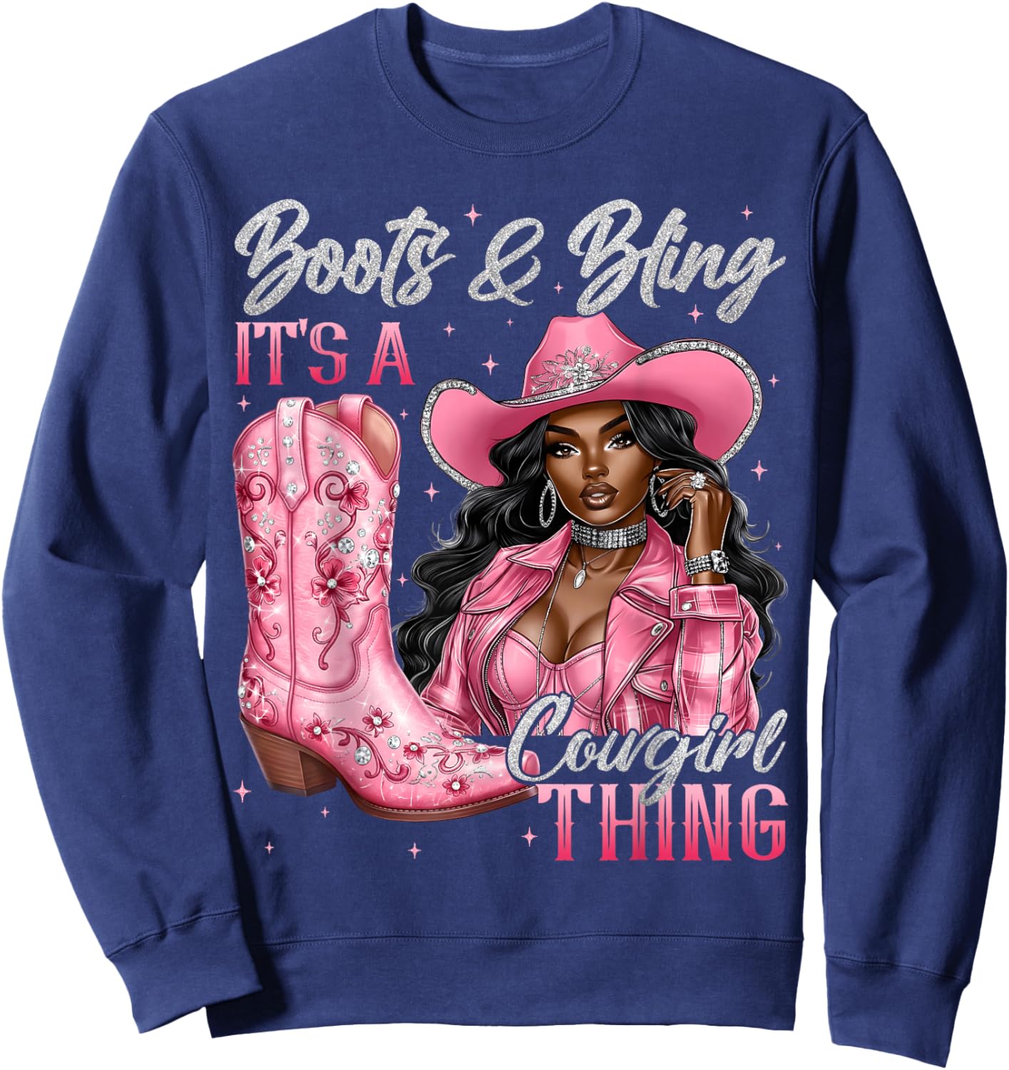 Boots and Bling It is A Cowgirl Black History Month Women Sweatshirt - Sweatshirt | Navy