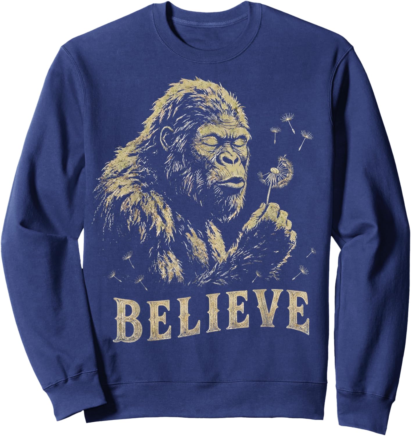 Vintage Sasquatch Believe Cryptid Blowing Dandelion Gifts Sweatshirt - Sweatshirt | Navy