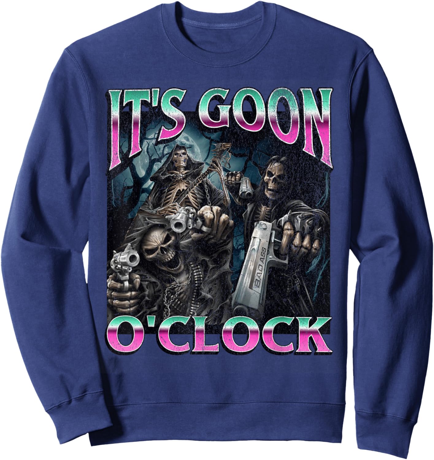 Gooning O'clock Funny Hard Skeleton Meme Bootleg Sweatshirt - Sweatshirt | Navy