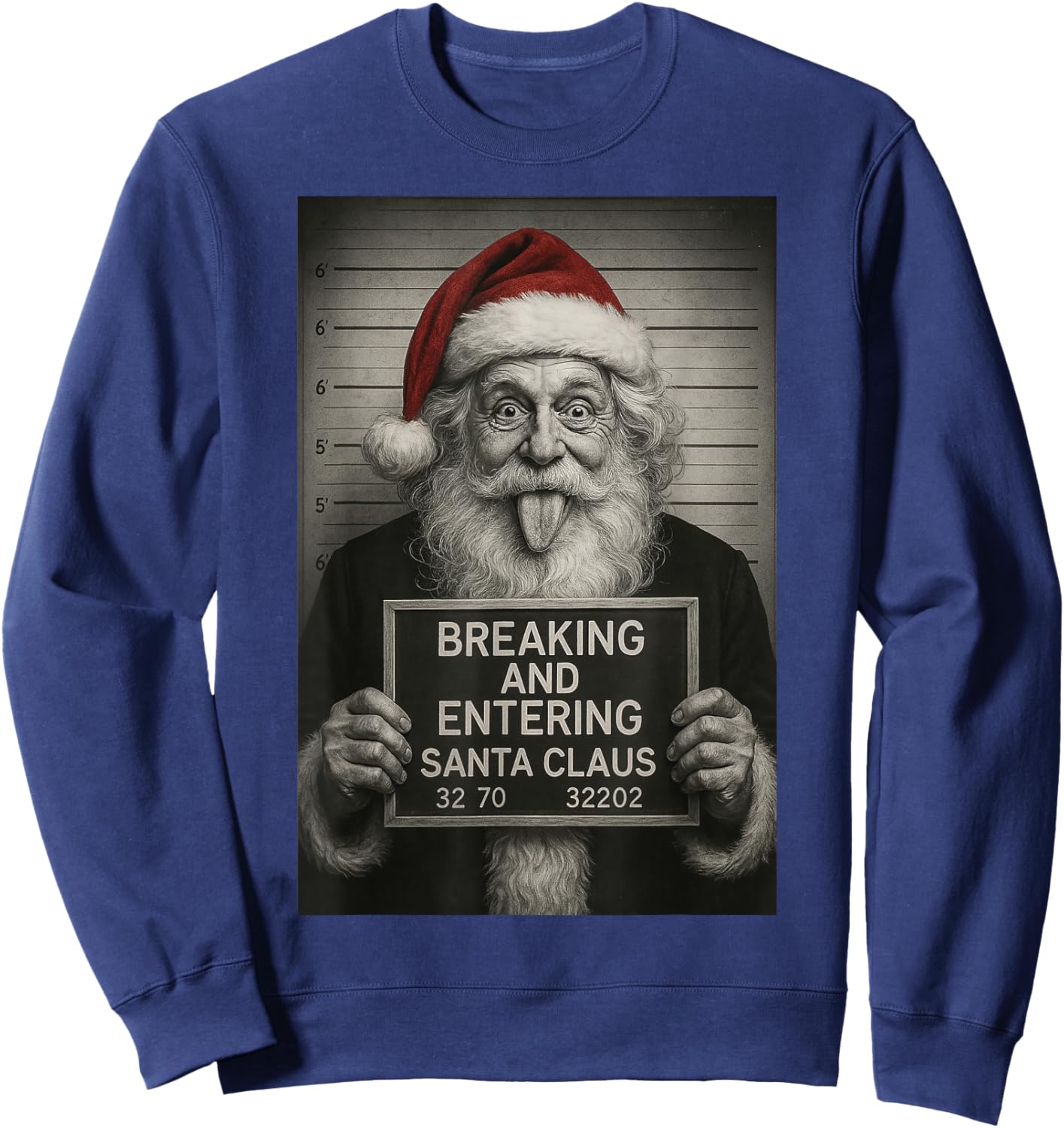 Funny Family Friendly Santa Christmas – Santa Claus Mugshot Sweatshirt - Sweatshirt | Navy