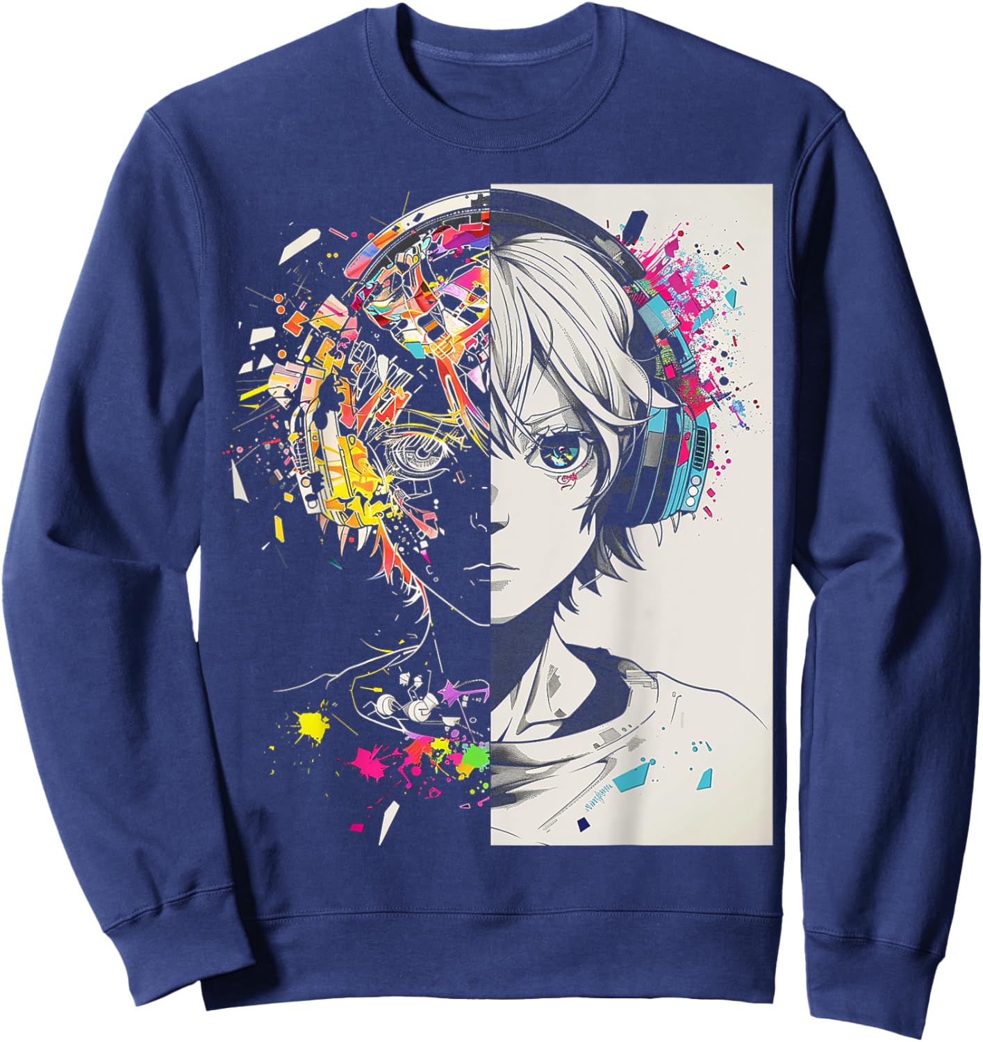 Anime Manga Motif Headphone Artwork Anime Sweatshirt - Sweatshirt | Navy
