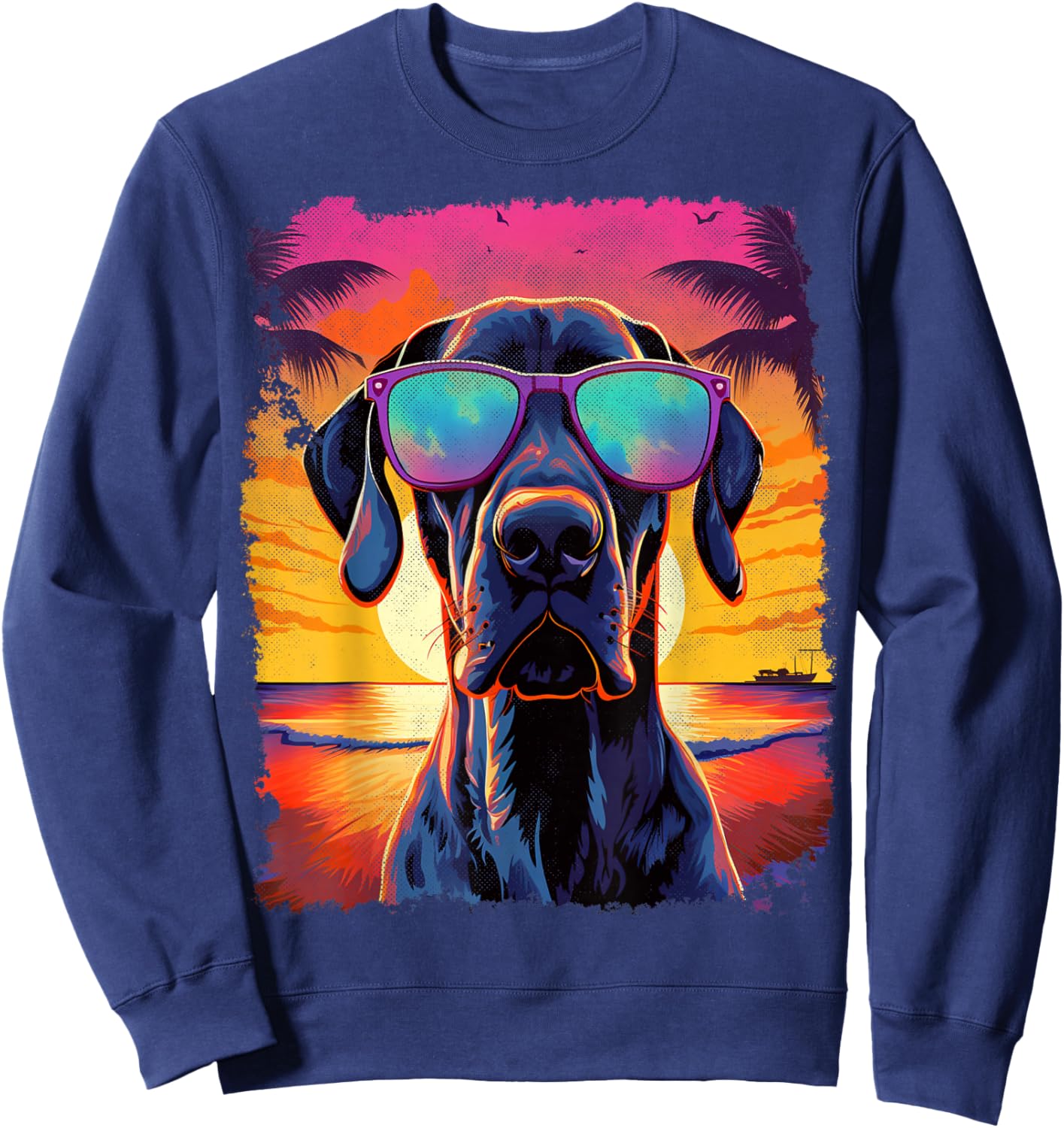 Pet Dog Vintage Great Dane Hawaiian Graphic Sweatshirt - Sweatshirt | Navy