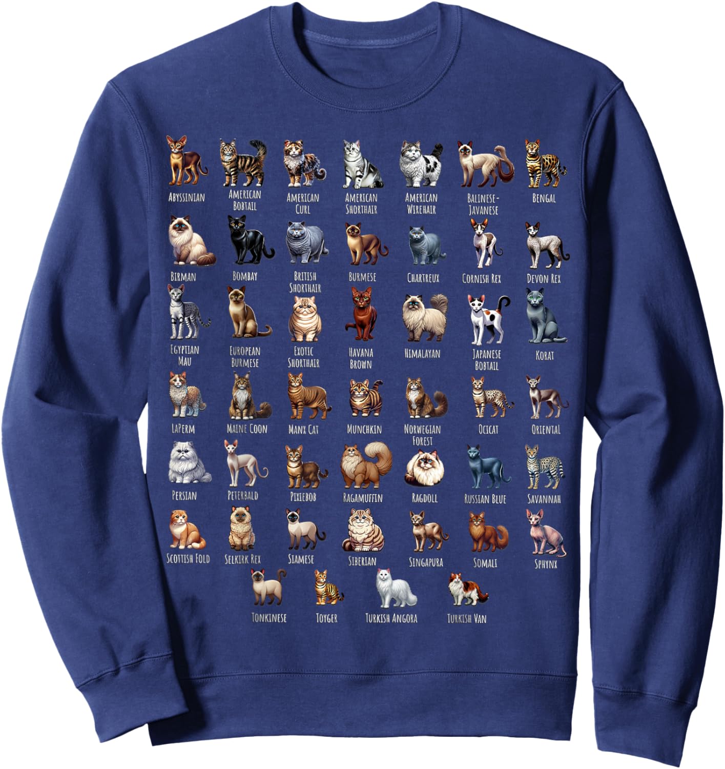 Cat Breeds for Cat Lovers Women Kids Sweatshirt - Sweatshirt | Navy