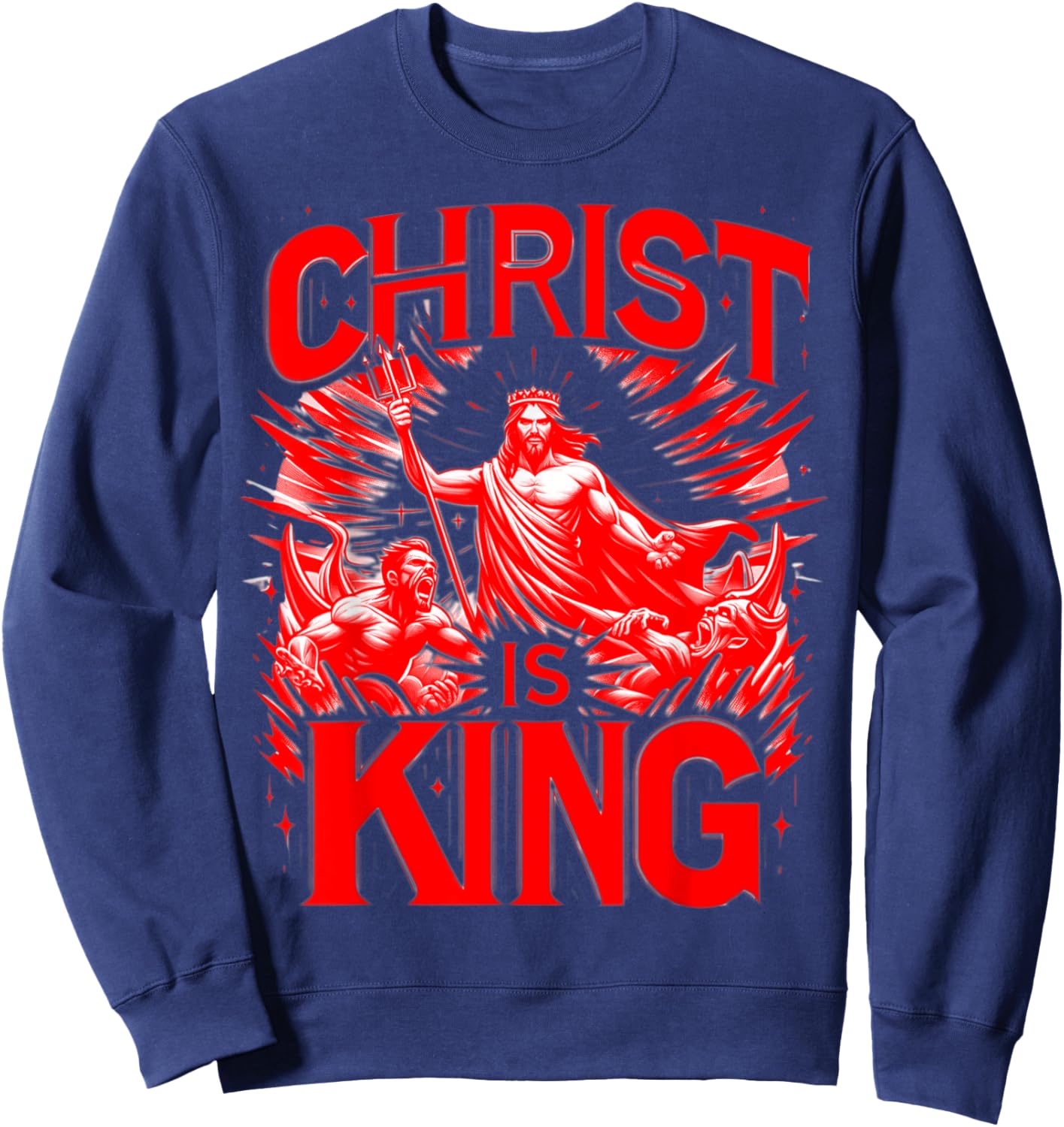 Christ Is King - Jesus Defeats The Devil Christian Graphic Sweatshirt - Sweatshirt | Navy