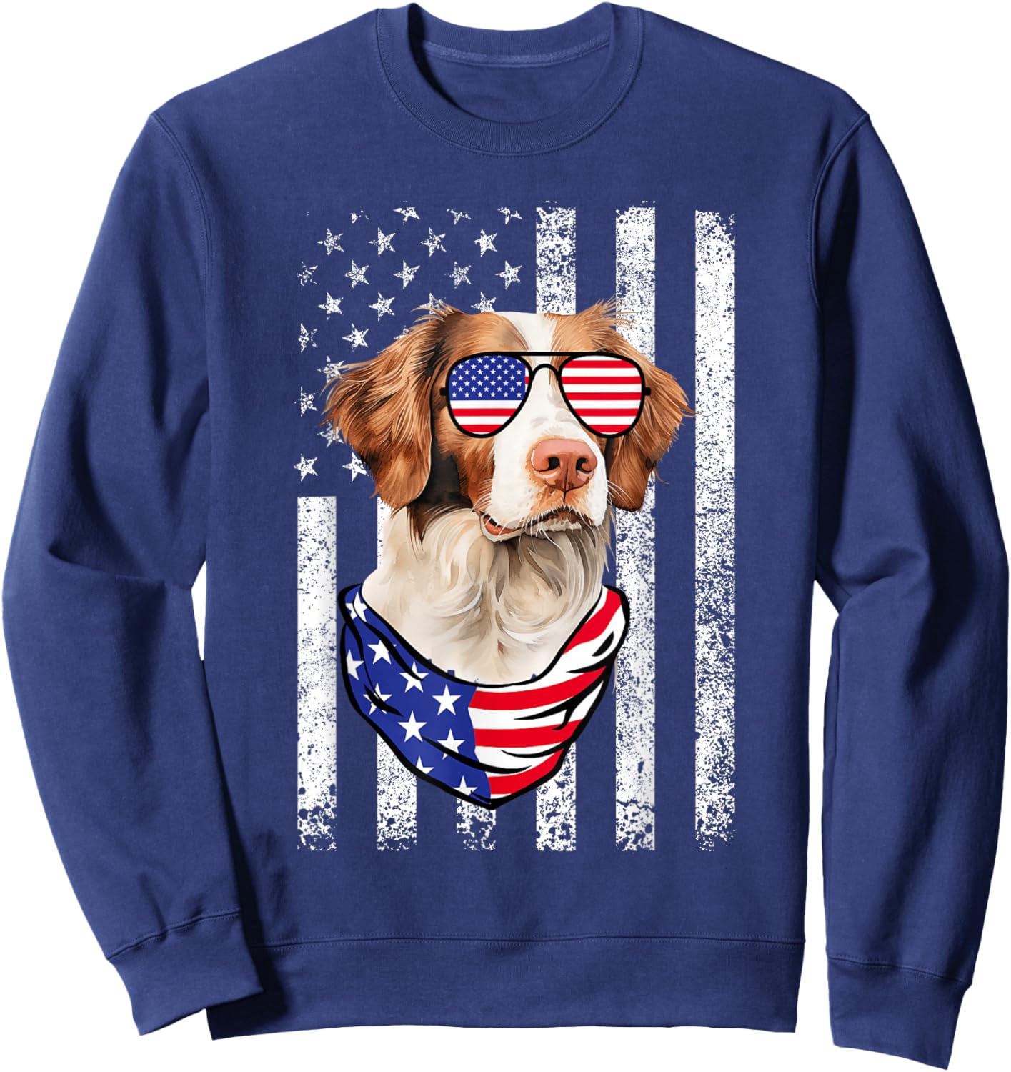 Brittany Spaniel American Flag USA Patriotic 4th of July Sweatshirt - Sweatshirt | Navy