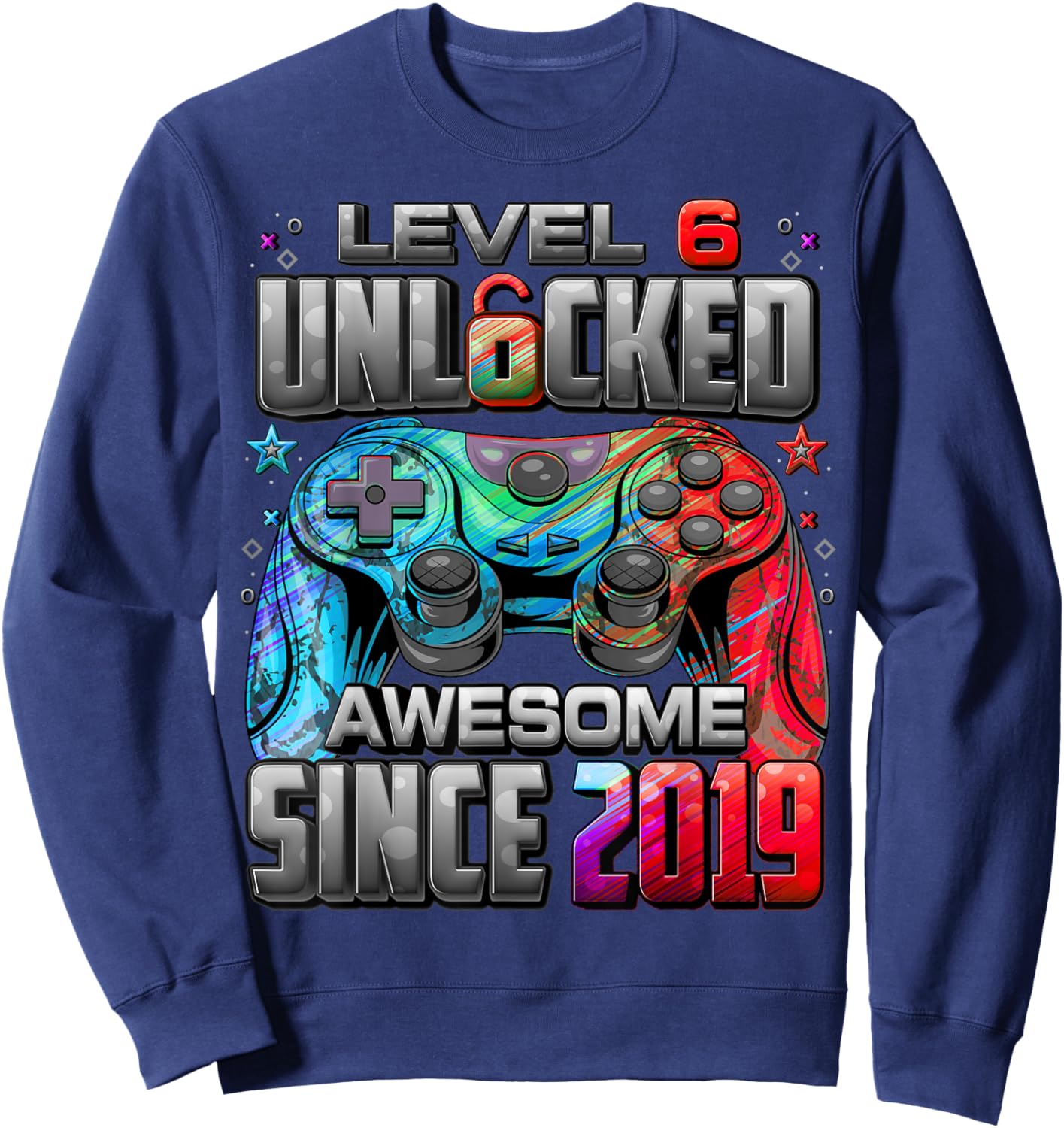 Level 6 Unlocked Awesome Since 2019 6th Birthday Gaming Sweatshirt - Sweatshirt | Navy