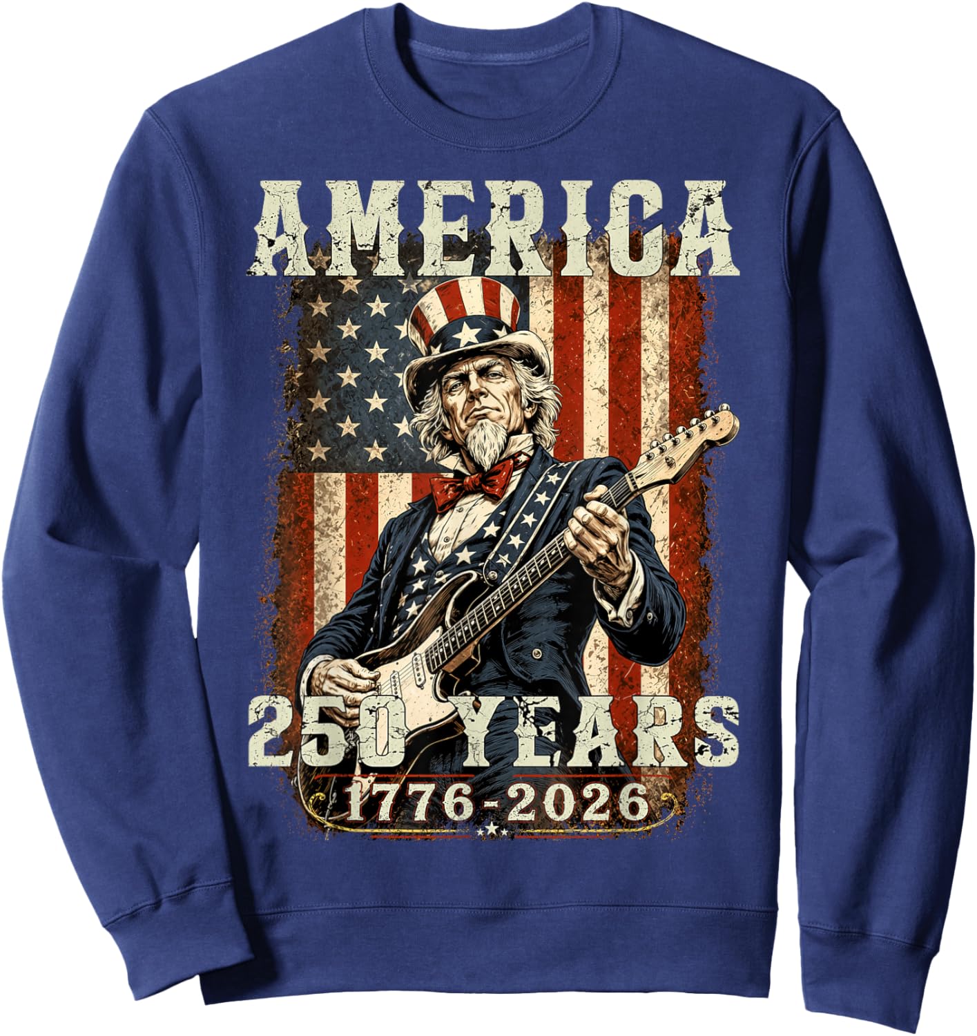 Funny Uncle Sam Playing Guitar 4th of July Humor Patriotic Sweatshirt - Sweatshirt | Navy