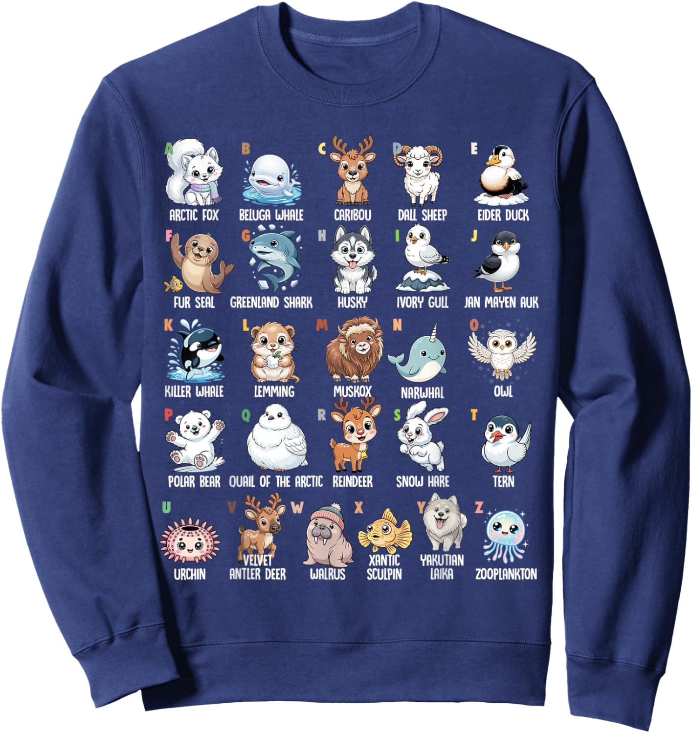 A-Z Arctic Animals Alphabet Collection Wildlife Education Sweatshirt - Sweatshirt | Navy