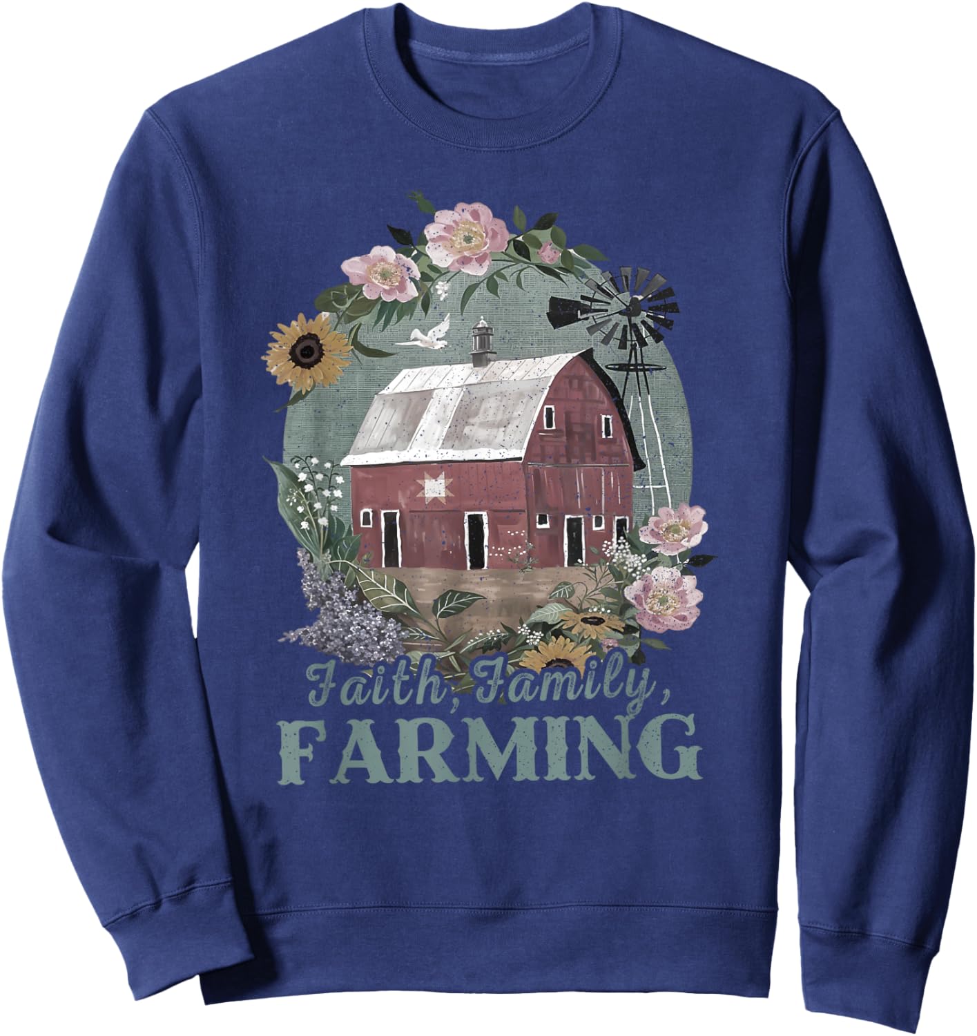 Vintage Faith Family Farming, Boho Floral Vintage Farmer Sweatshirt - Sweatshirt | Navy