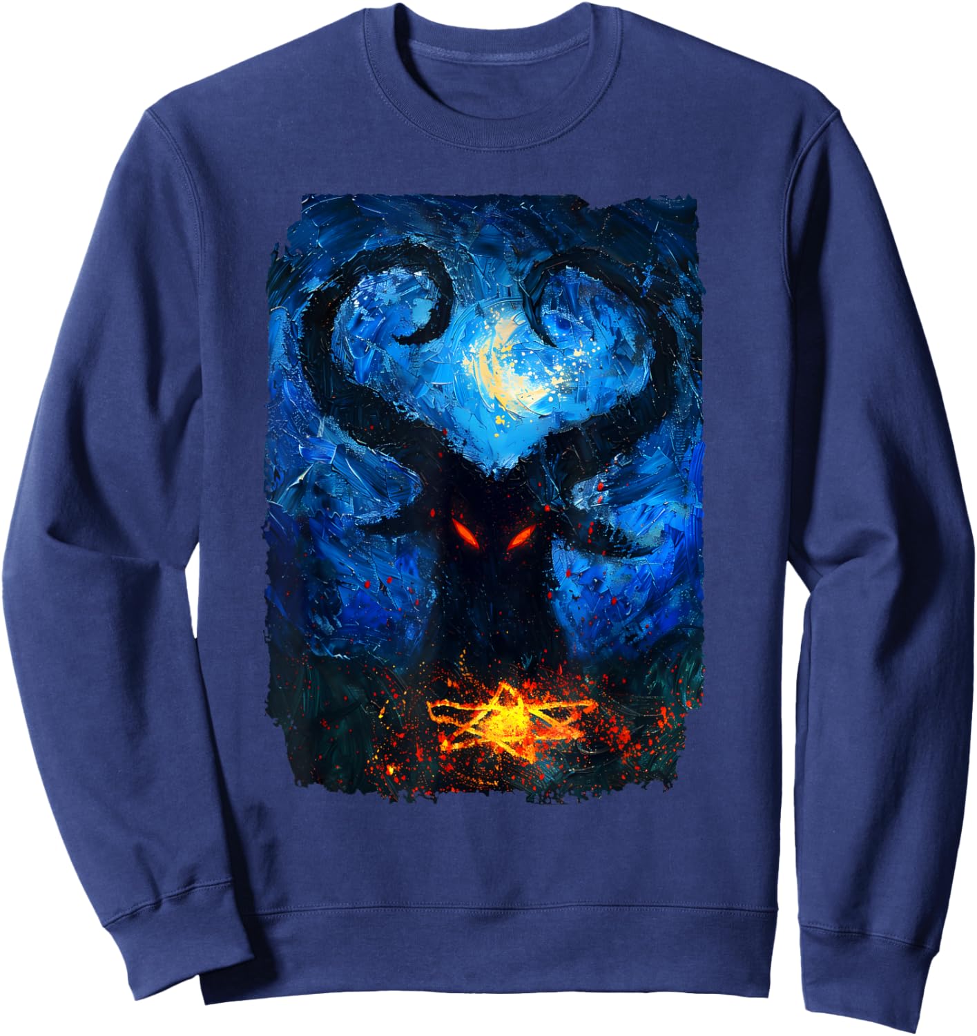 Occult Baphomet Starry Nights Goat Pentagram Sweatshirt - Sweatshirt | Navy