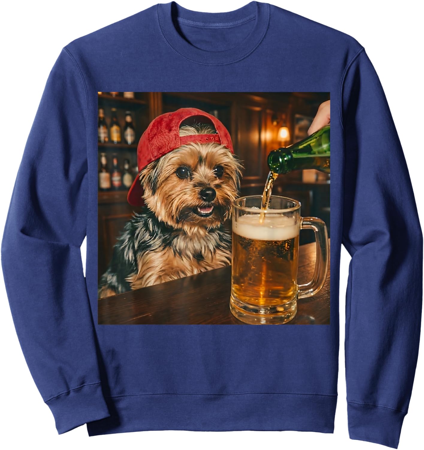 Funny Yorkie Drinking Beer Meme Women Sweatshirt - Sweatshirt | Navy