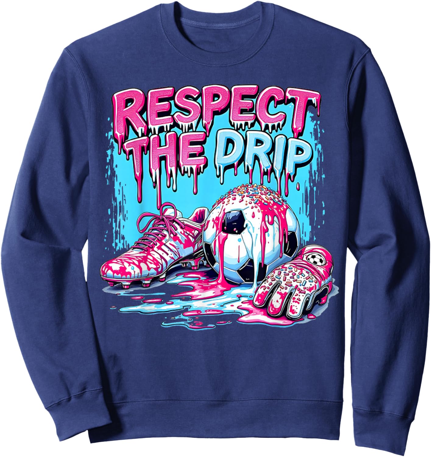 Soccer Ice Cream Sprinkles Theme Youth Respect The Drip Kids Sweatshirt - Sweatshirt | Navy