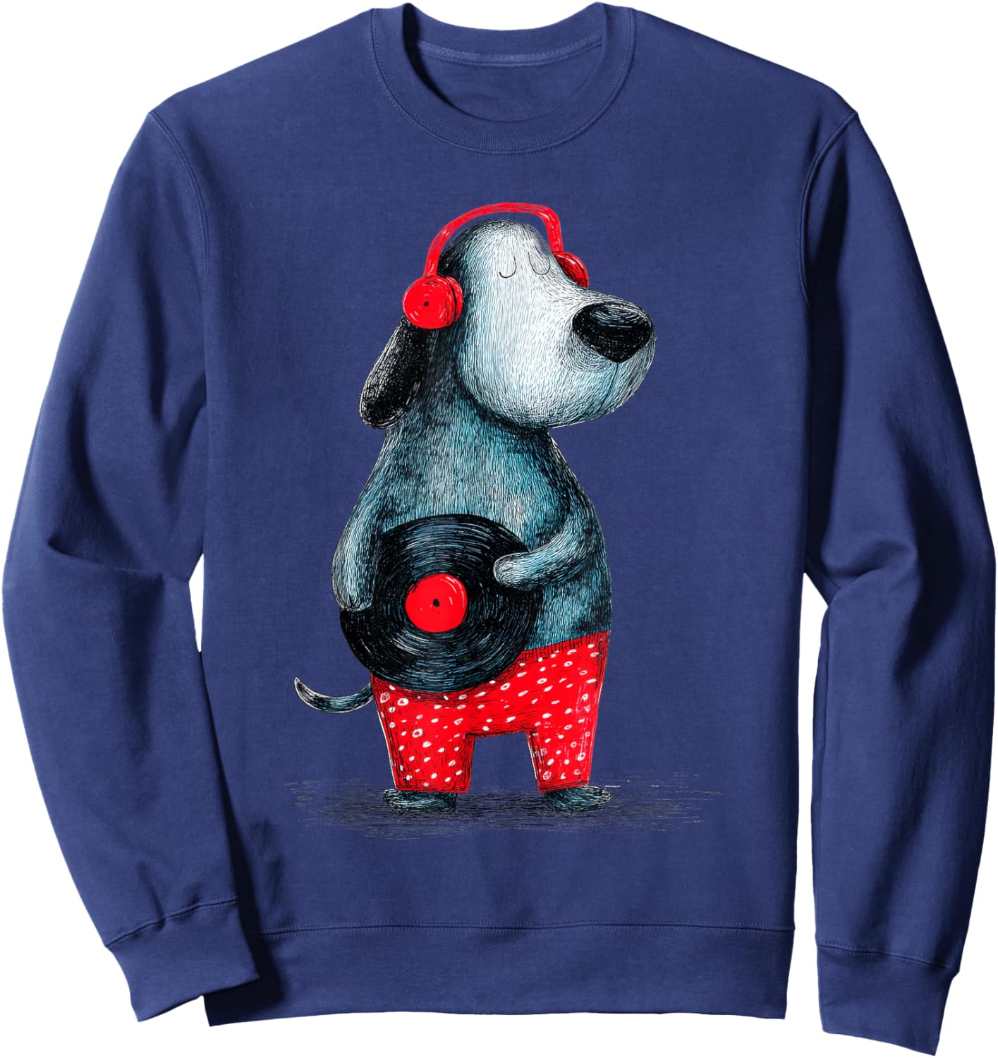Hund trägt Kopfhörer mit Schallplatte Sweatshirt - Sweatshirt | Navy