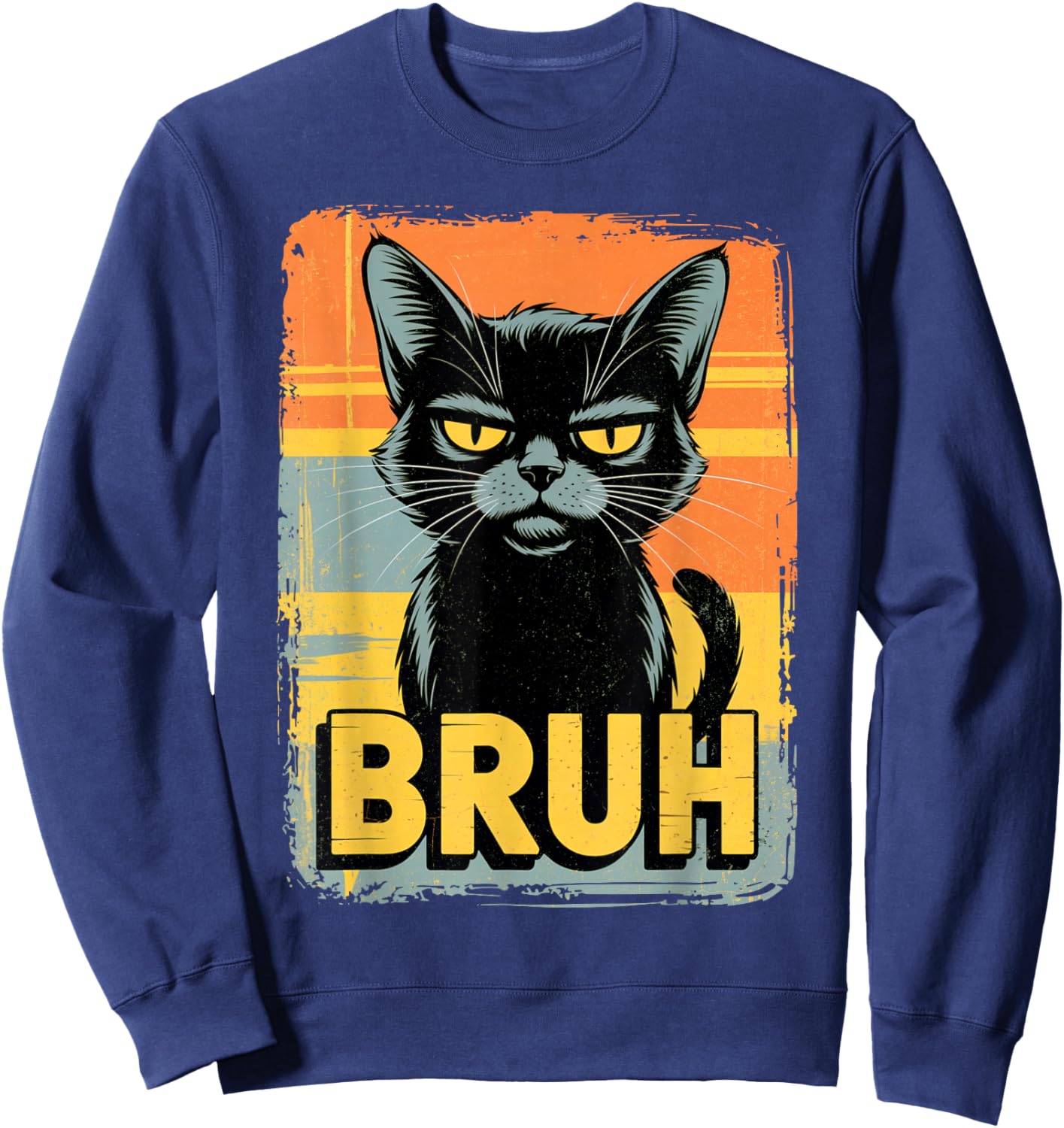 Funny Cat Shirt Women Men Kids Sarcastic Bruh Graphic Sweatshirt - Sweatshirt | Navy