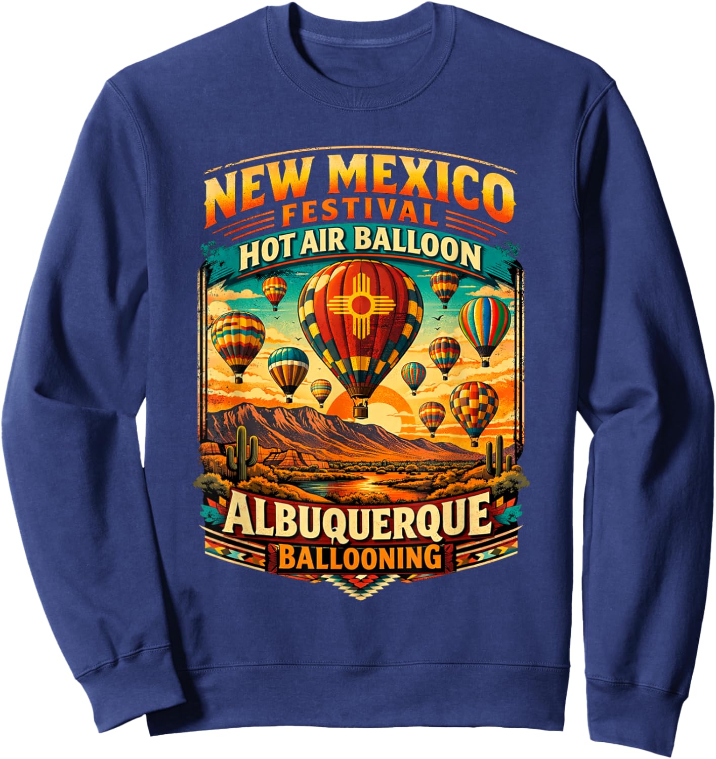 Albuquerque Hot Air Balloon New Mexico Fiesta Sunset Art Sweatshirt - Sweatshirt | Navy
