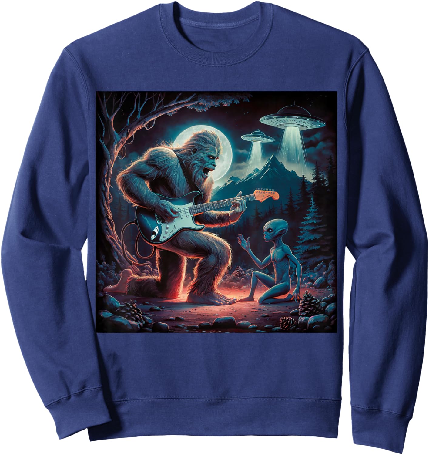 Alien Bigfoot Guitar Sasquatch UFO Sweatshirt - Sweatshirt | Navy